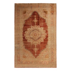 Antique Kerman Traditional Copper Brown and Beige Silk Persian Rug