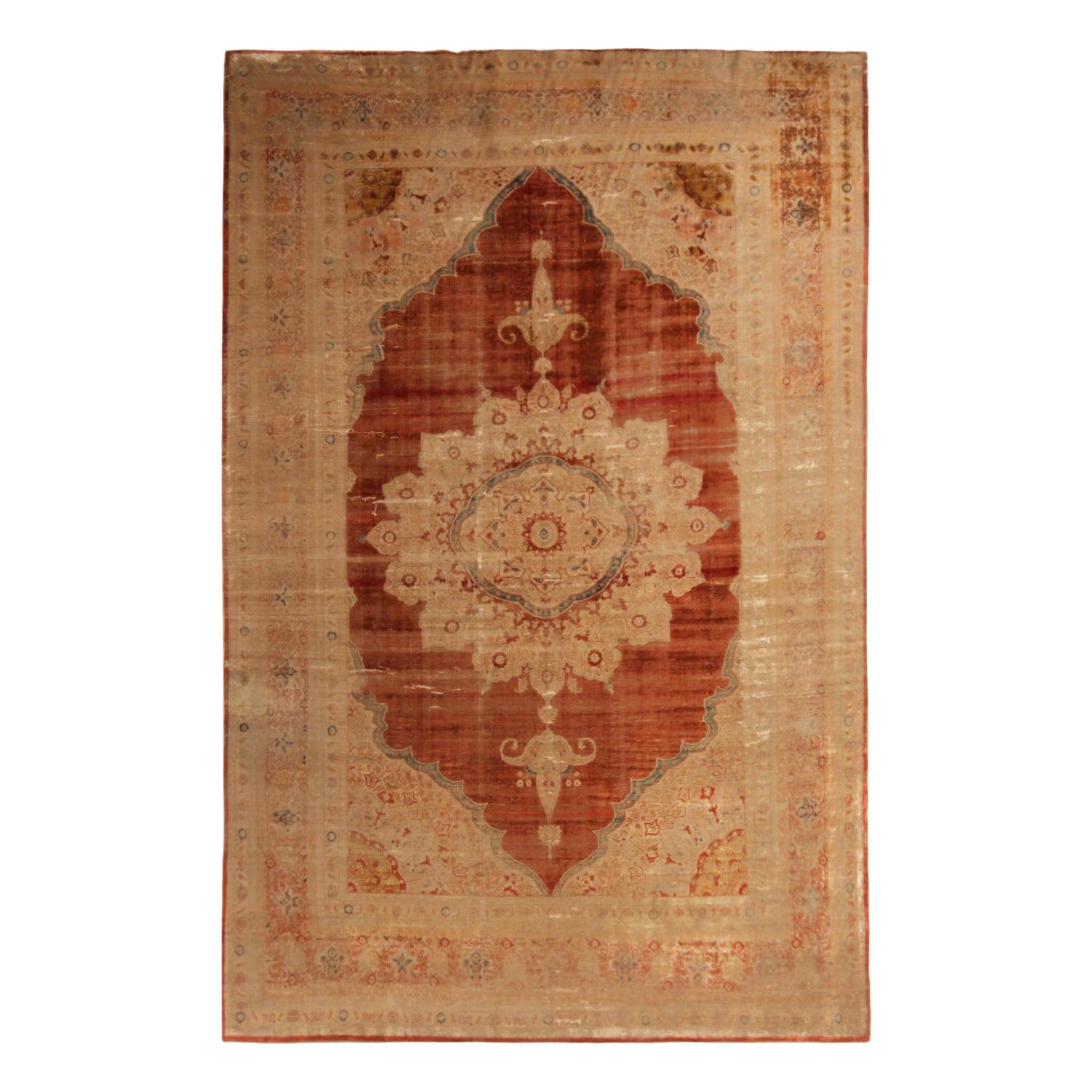 Antique Kerman Traditional Copper Brown Silk Persian Rug by Rug & Kilim