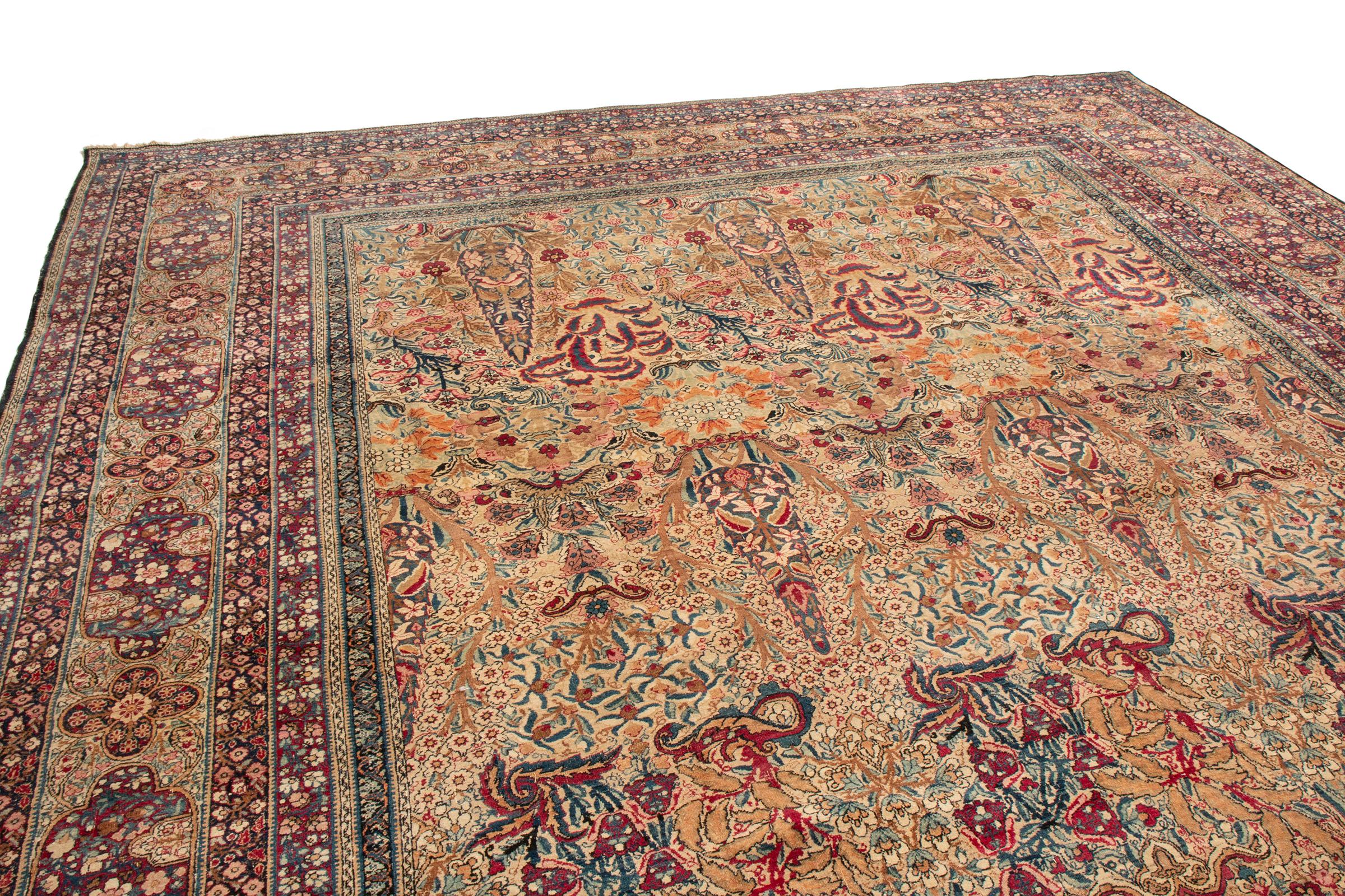 This 9×15 antique Persian rug is a rare signature piece from the works of Aboul Ghasem Kermani. Hand-knotted in wool circa 1890-1900, this piece was featured in the National Museum of Iran in Tehran, and is an extremely collectible and import piece