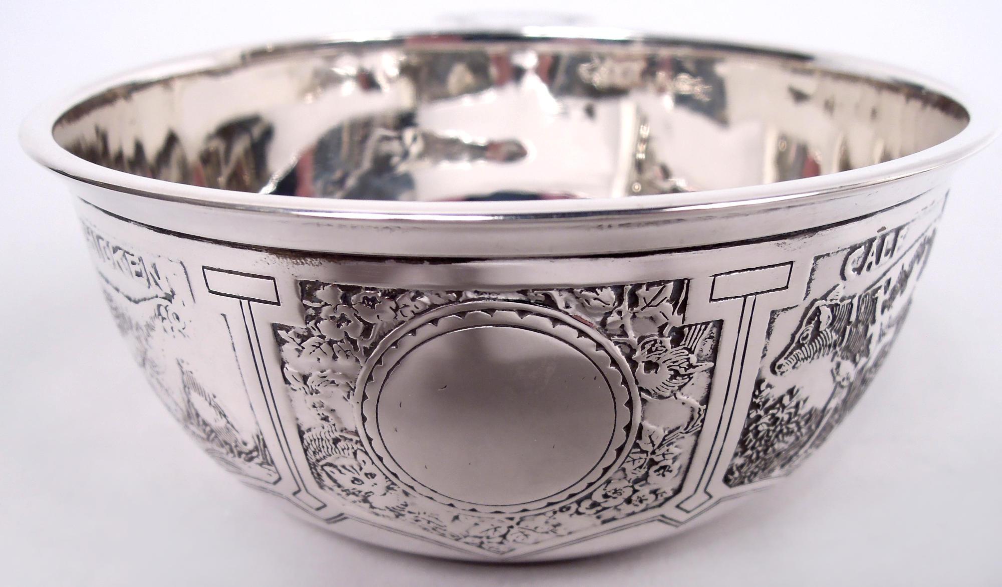 Antique Kerr American Edwardian Sterling Silver Sweet Beast Porringer In Good Condition For Sale In New York, NY