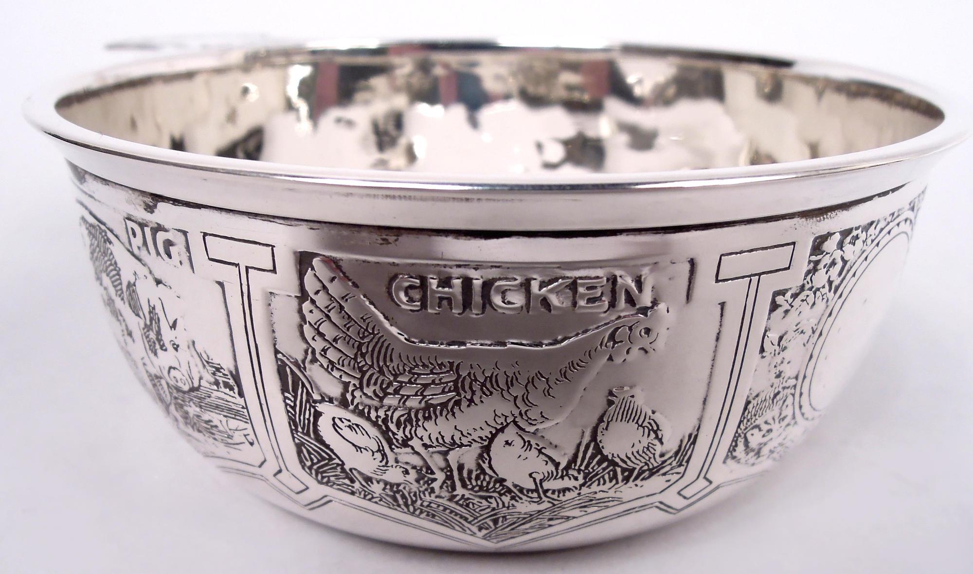 20th Century Antique Kerr American Edwardian Sterling Silver Sweet Beast Porringer For Sale
