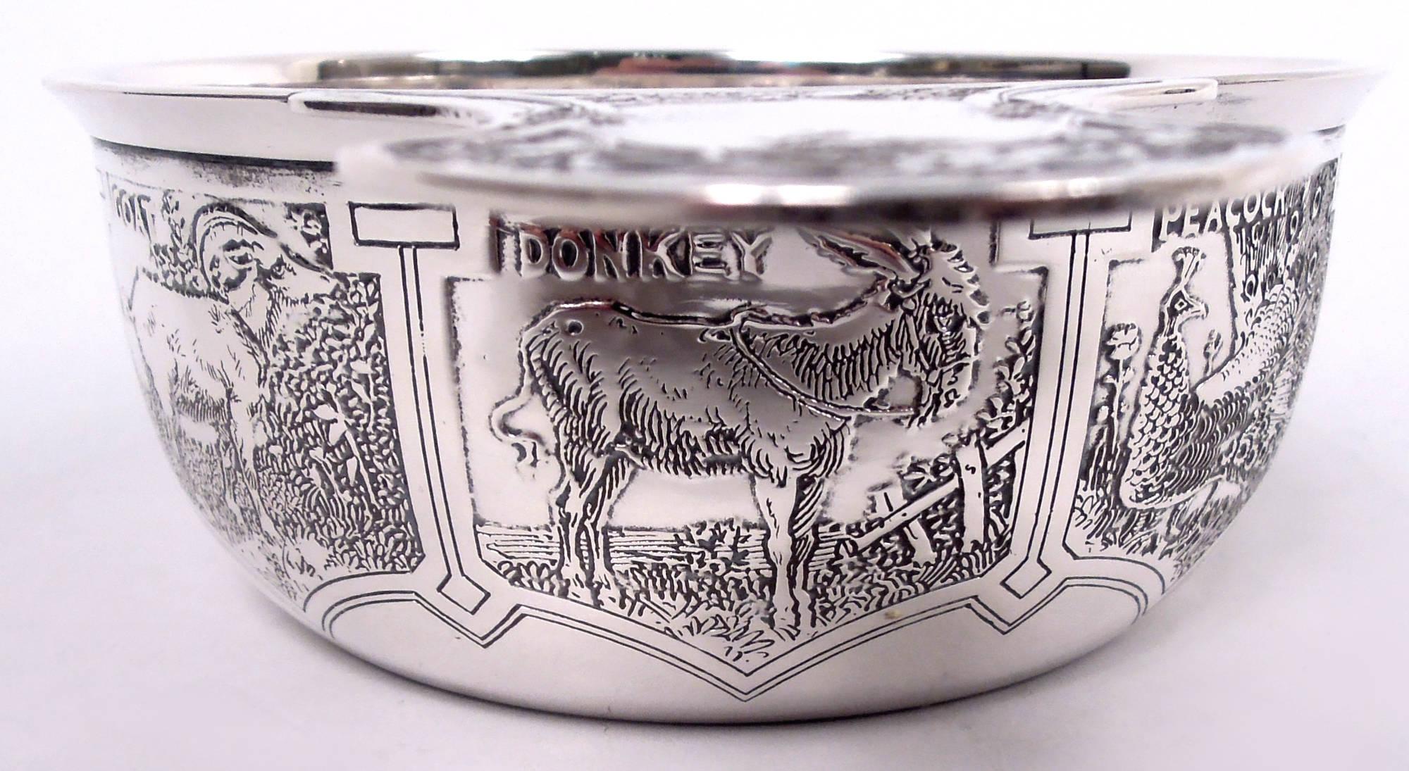 Antique Kerr American Edwardian Sterling Silver Sweet Beast Porringer For Sale 2