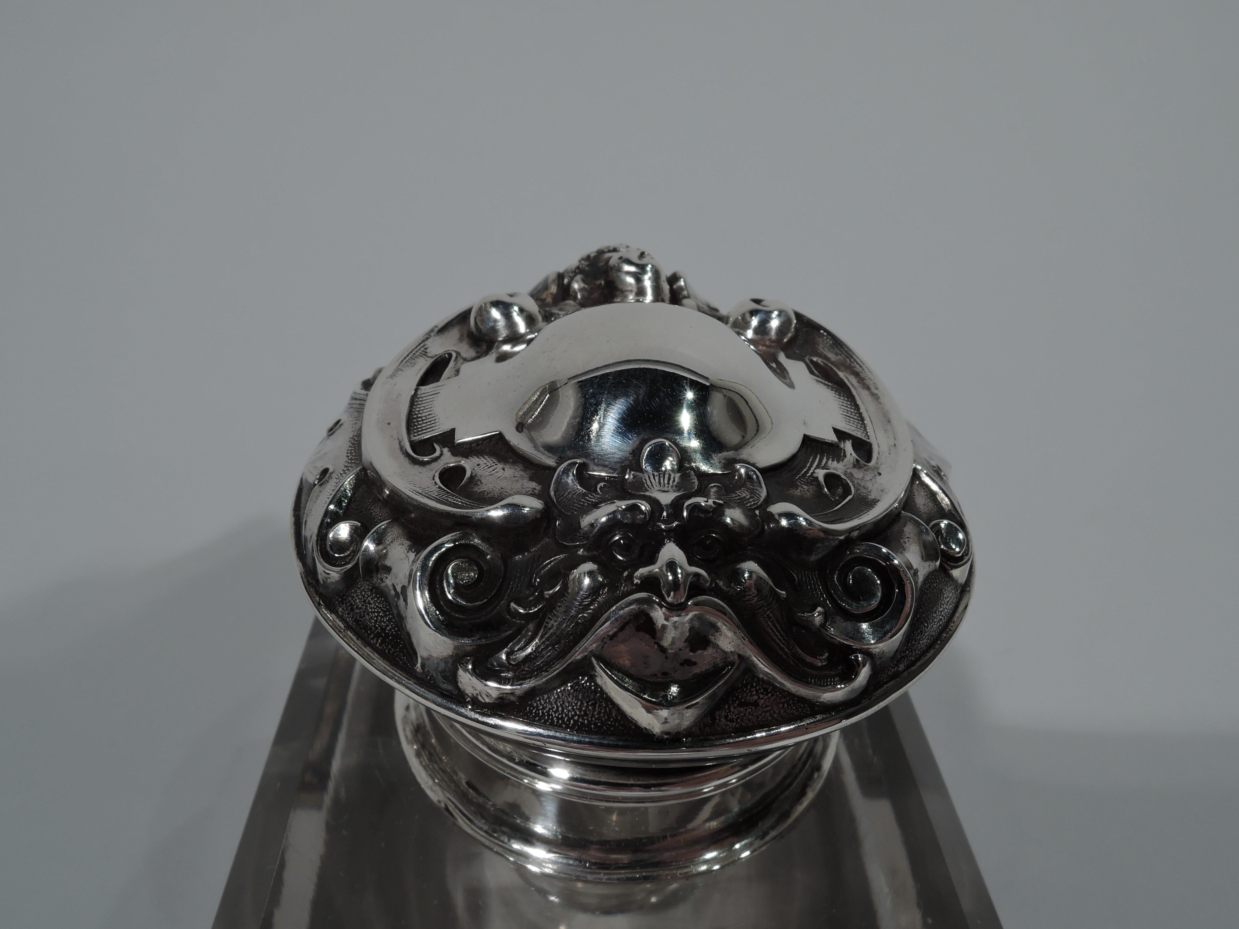 American Antique Kerr Edwardian Classical Sterling Silver and Cut-Glass Inkwell