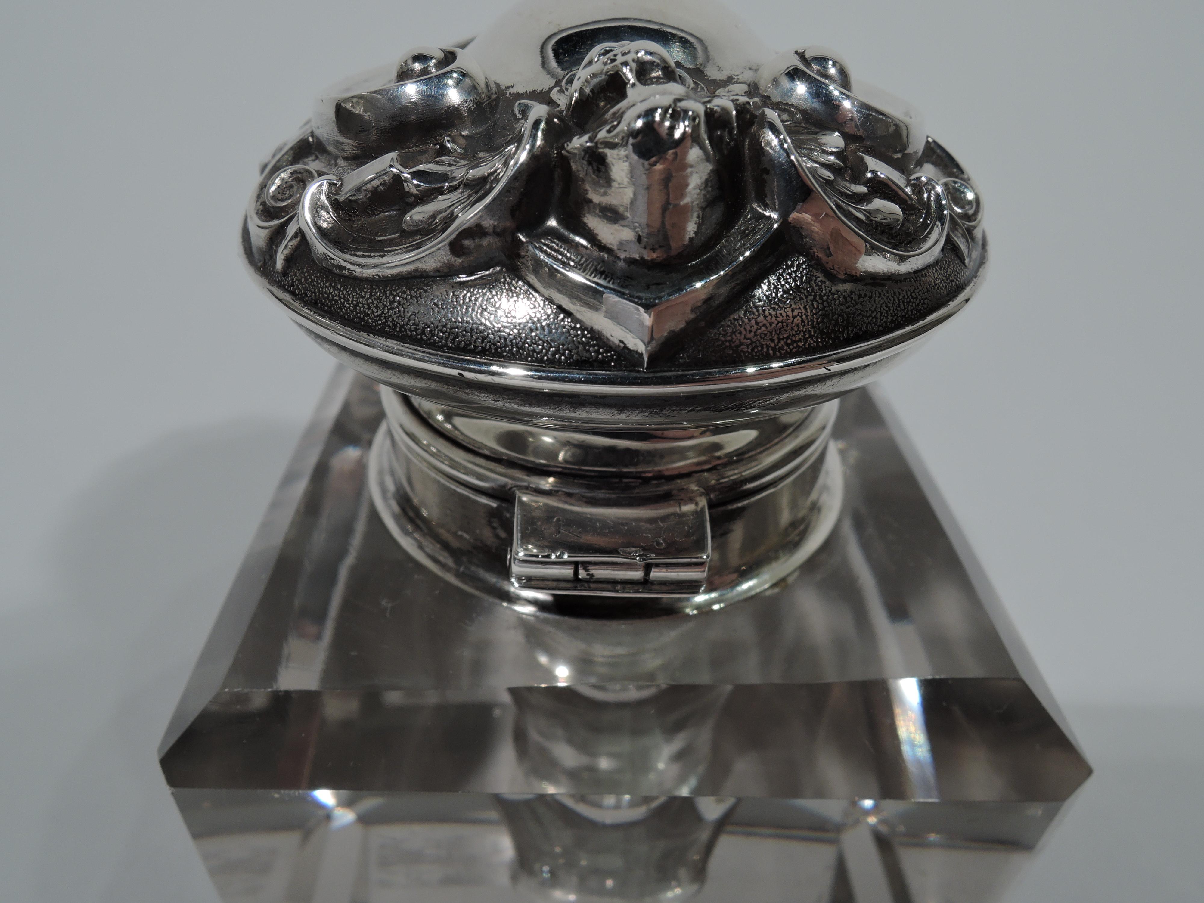 Antique Kerr Edwardian Classical Sterling Silver and Cut-Glass Inkwell 1