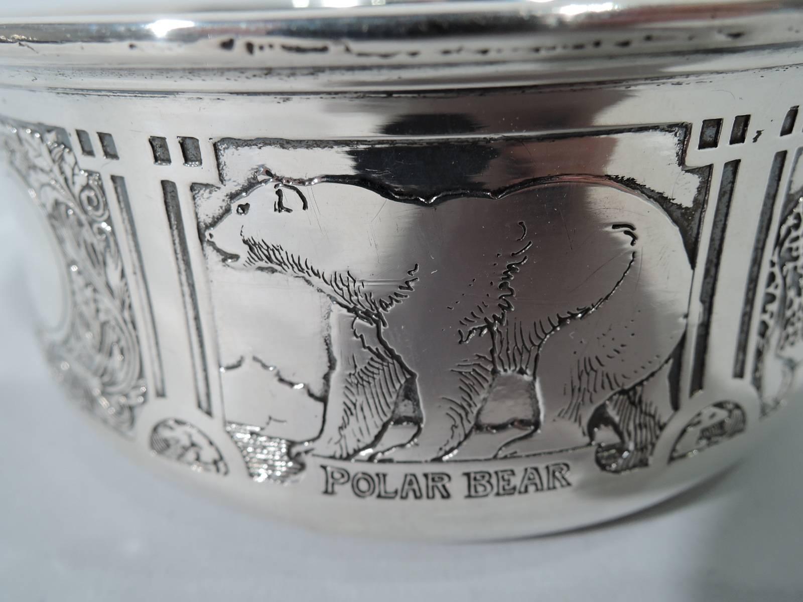 Antique Kerr Edwardian Sterling Silver Animal Porringer In Excellent Condition In New York, NY