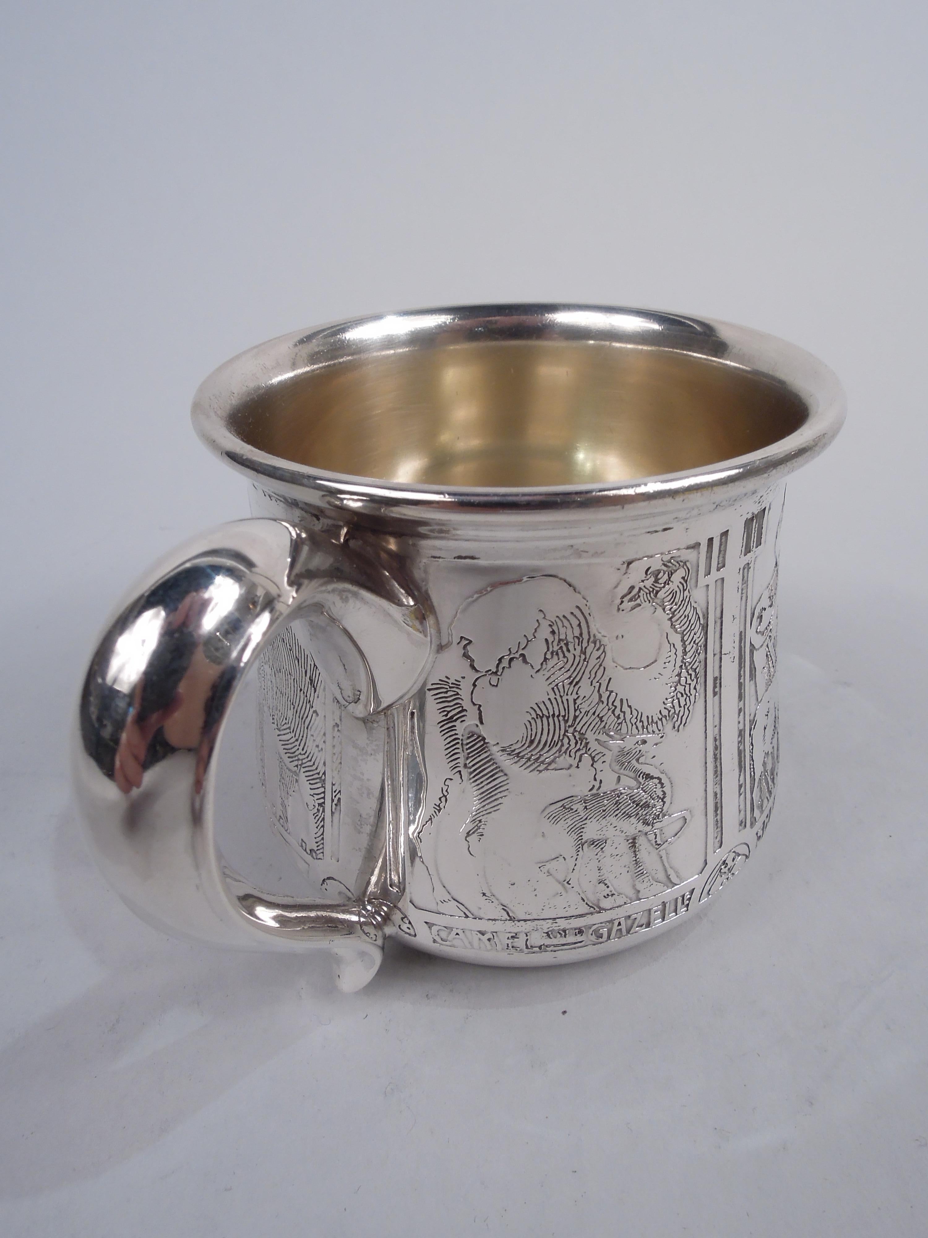 American Antique Kerr Sterling Silver Baby Cup with Super Sweet Animals For Sale