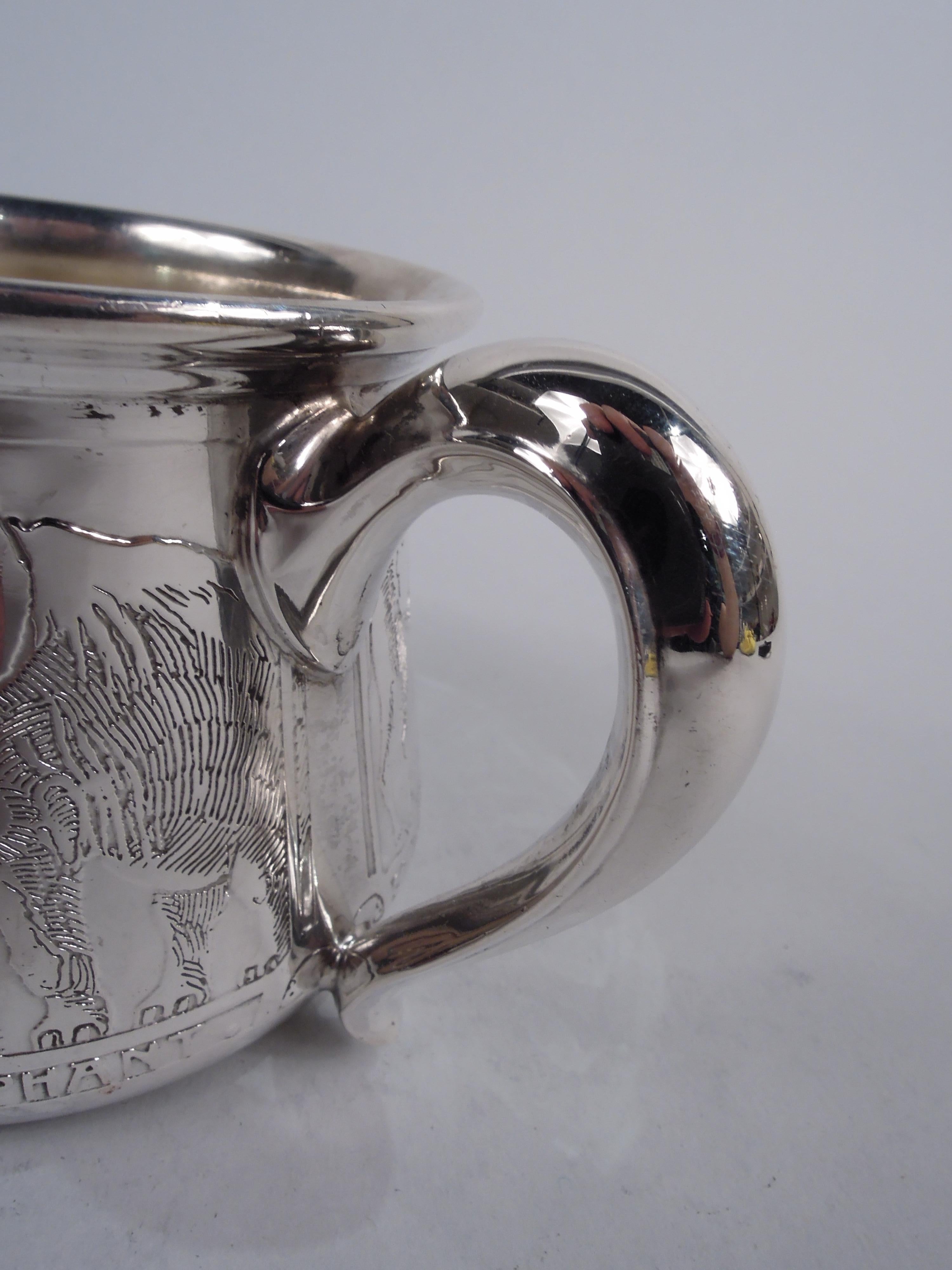 Antique Kerr Sterling Silver Baby Cup with Super Sweet Animals In Good Condition For Sale In New York, NY