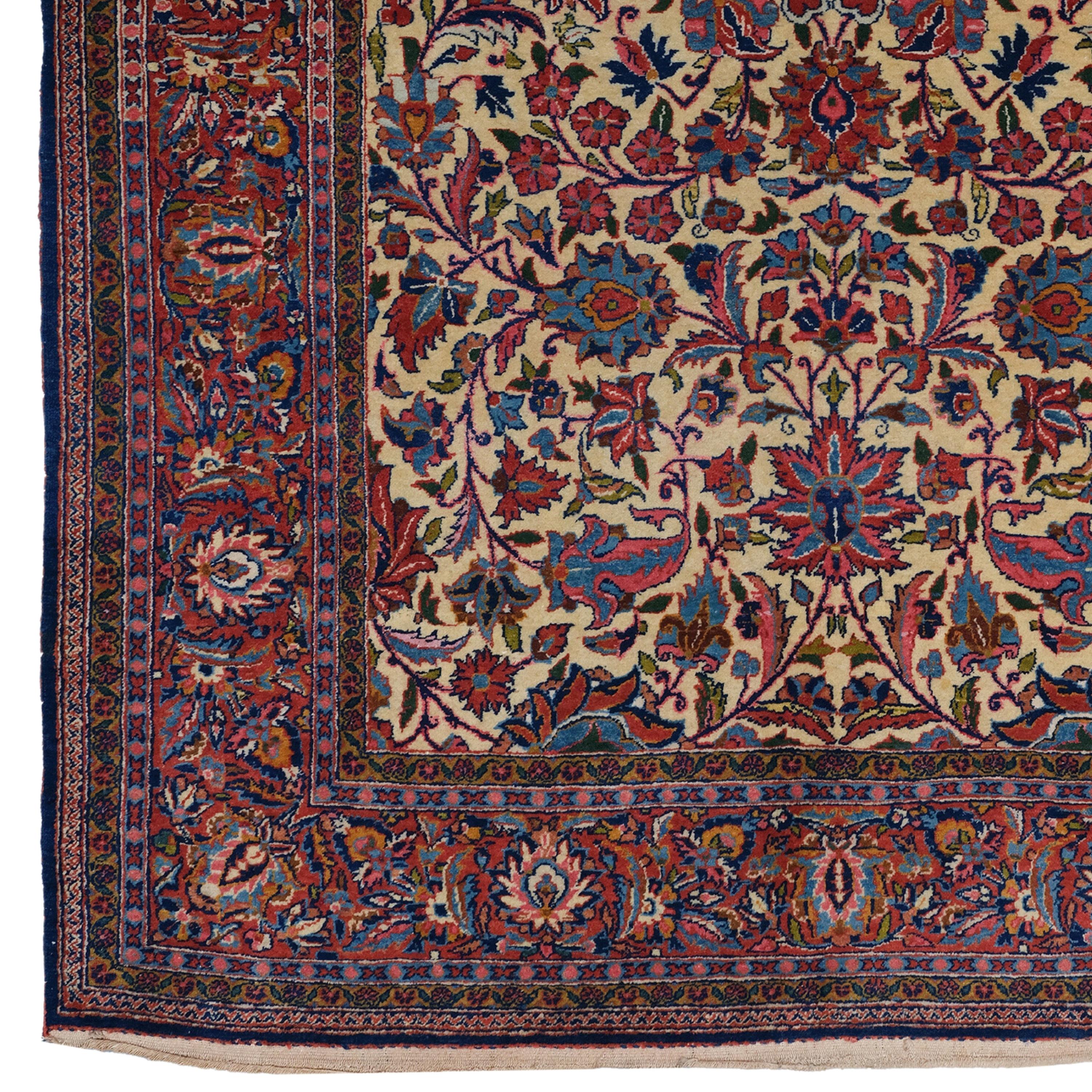 A Unique Piece of the 19th Century: Antique Keshan Carpet

This elegant 19th-century Keshan rug is a work of art that can enchant any space with its carefully woven details and rich color palette. Traditional motifs embroidered on a red background