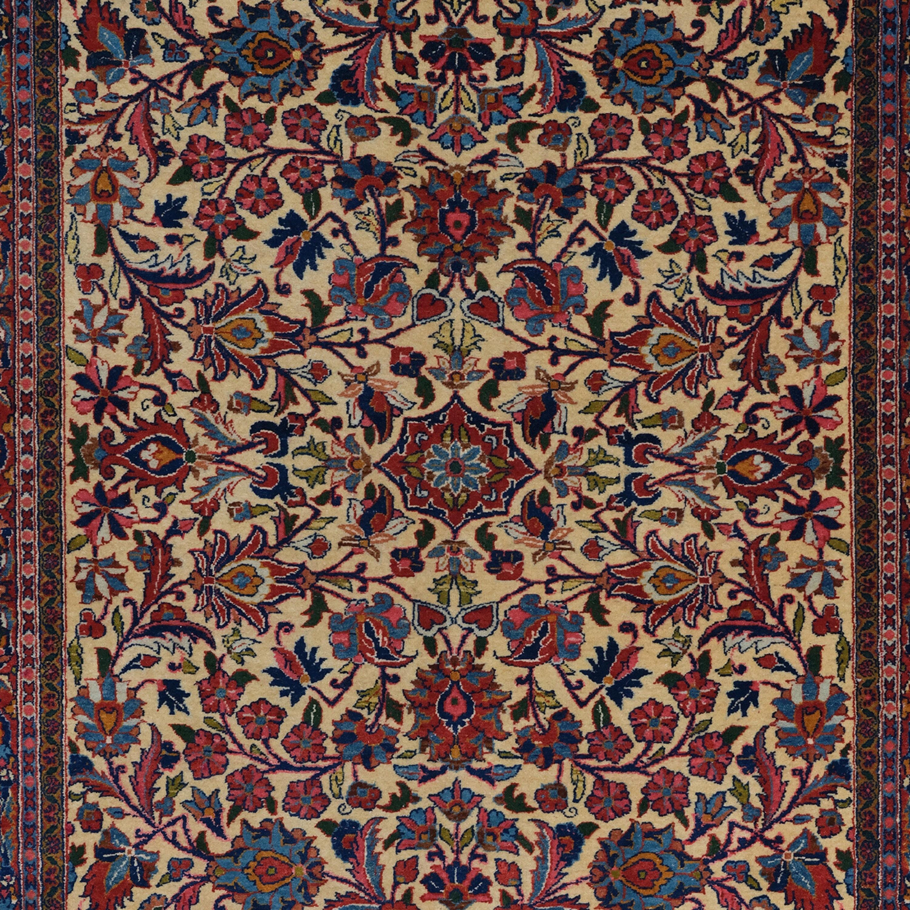 Asian Antique Keshan Rug - 19th Century Keshan Rug, Antique Rug, Handmade Wool Rug