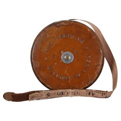 Antique Keuffel & Esser 75 ft Linen Measure Measuring Tape Leather Case 5"