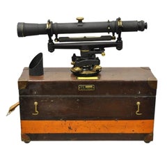 Antique Keuffel & Esser Co 141547 Surveyors Compass in Case w Wooden Tripod Base