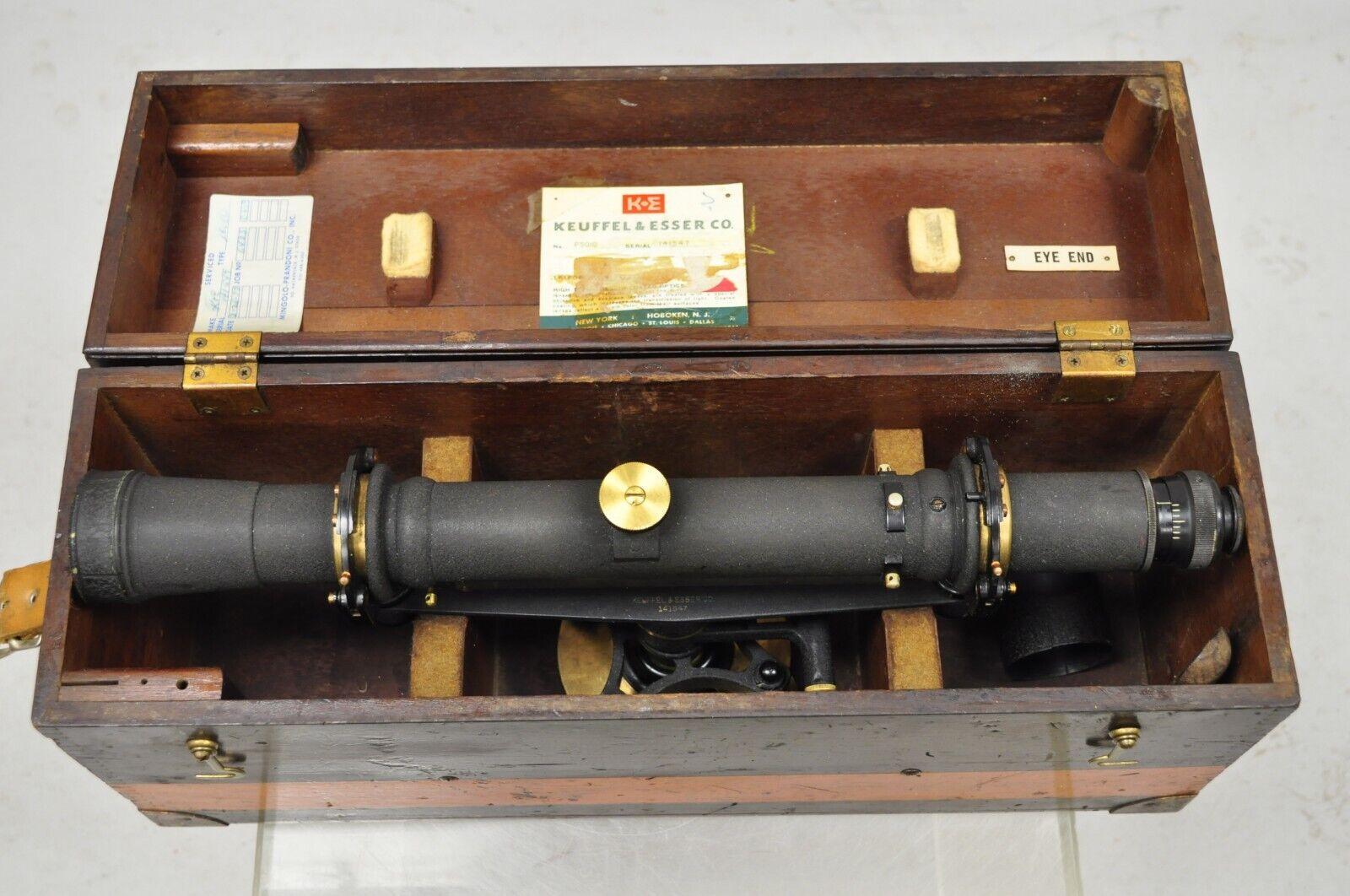 Victorian Antique Keuffel & Esser Co 141547 Surveyors Compass in Case w Wooden Tripod Base For Sale