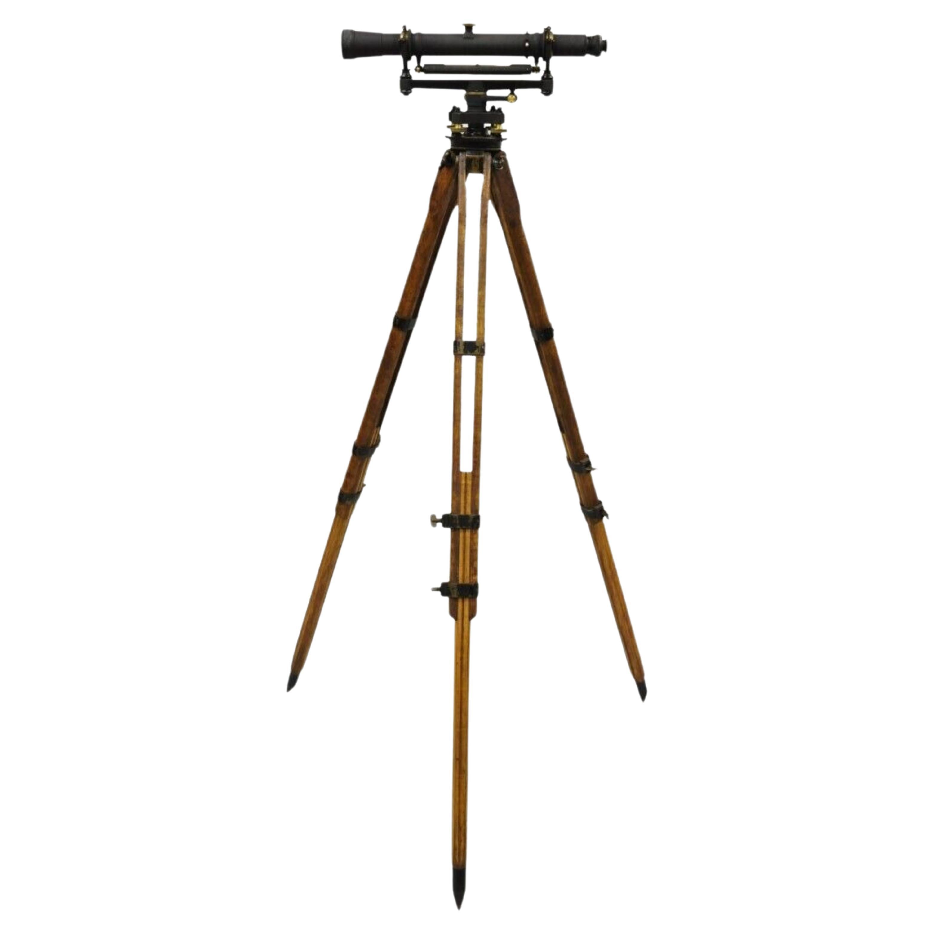 Antique Keuffel & Esser Co 141547 Surveyors Compass in Case w Wooden Tripod Base For Sale