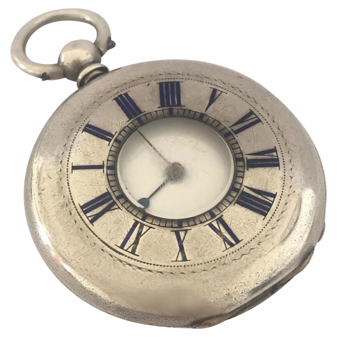 Antique Small Key-Wind Silver Half Hunter Pocket Watch For Sale