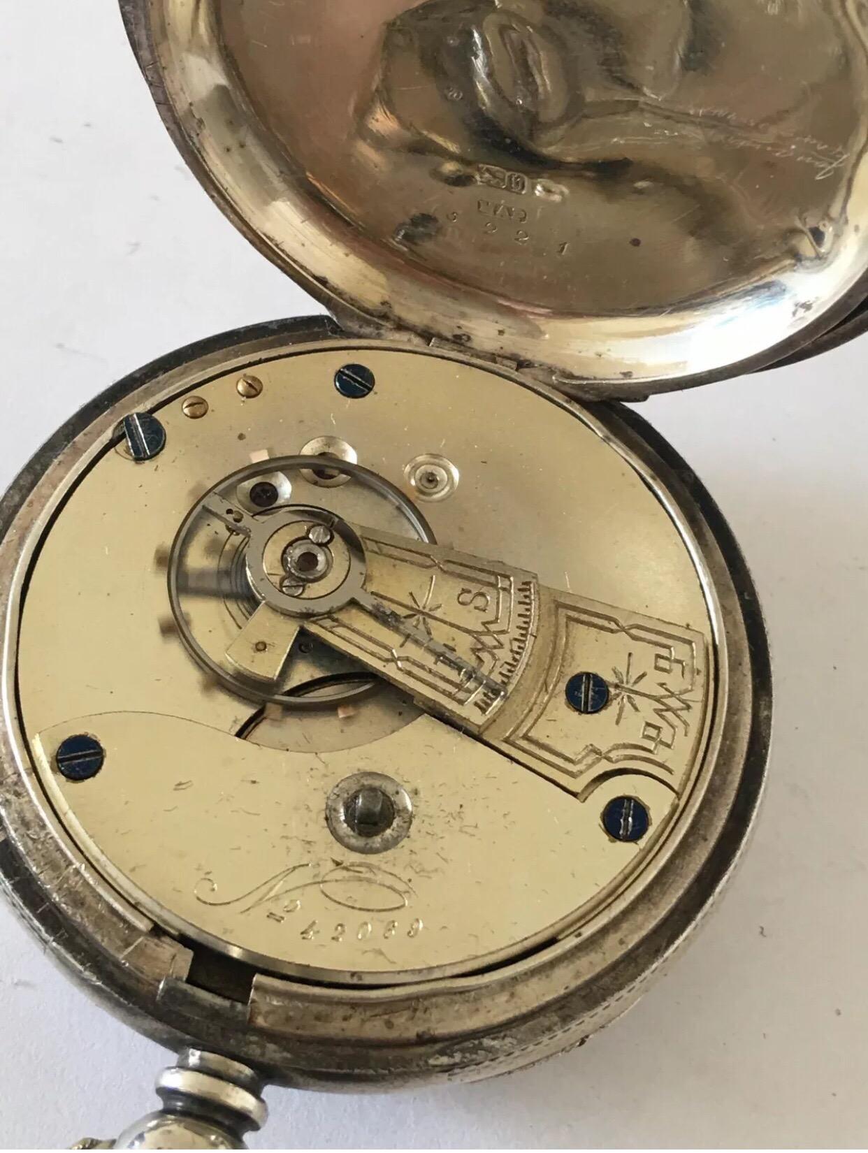 Antique Key-Wind Silver Hallmarked Birmingham circa 1882 Pocket Watch 5