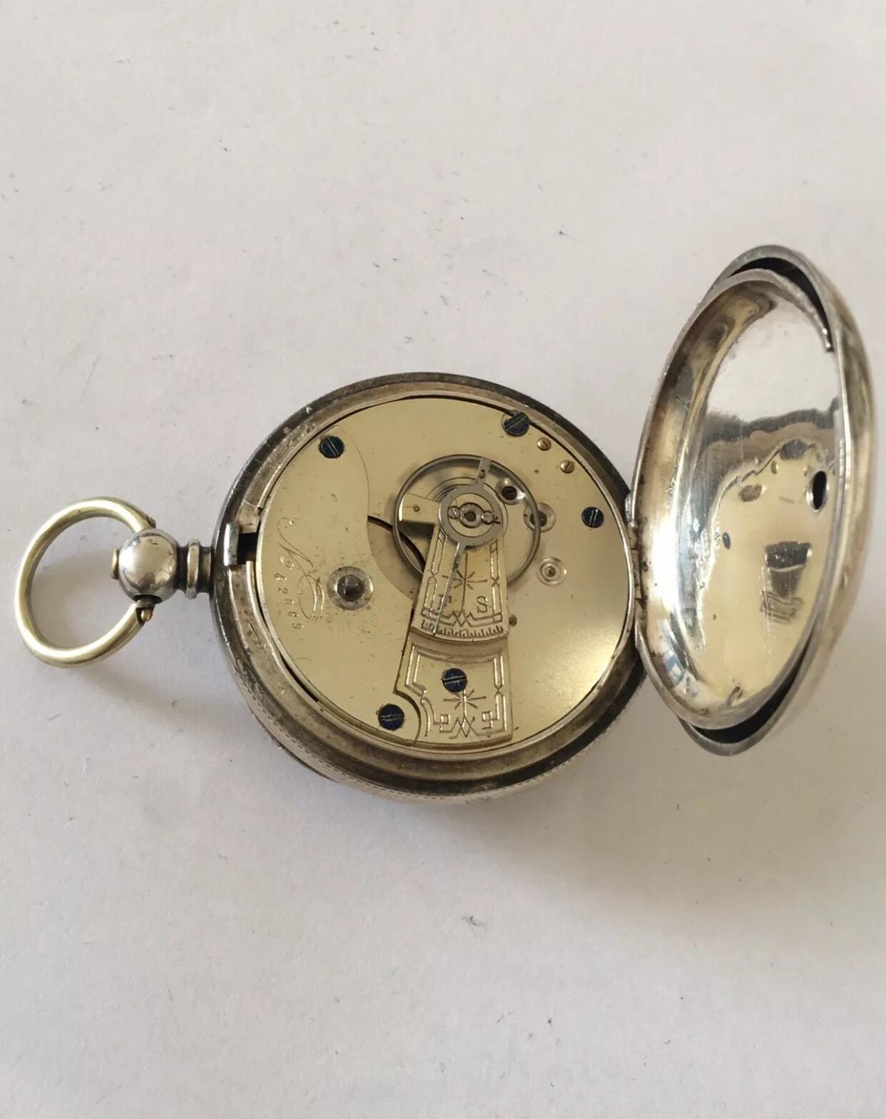 Antique Key-Wind Silver Hallmarked Birmingham circa 1882 Pocket Watch In Fair Condition In Carlisle, GB