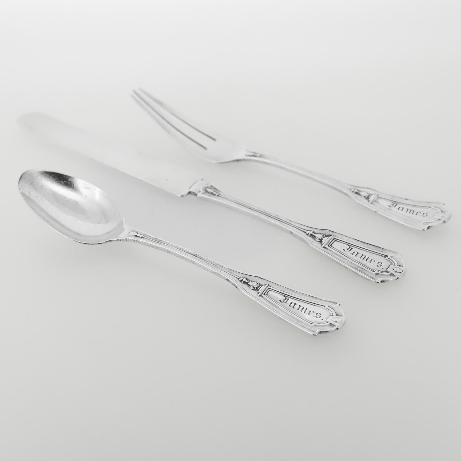Estetismo Antico set di forchette, coltelli e cucchiai in argento 925 Keystone by Whiting Youth in vendita