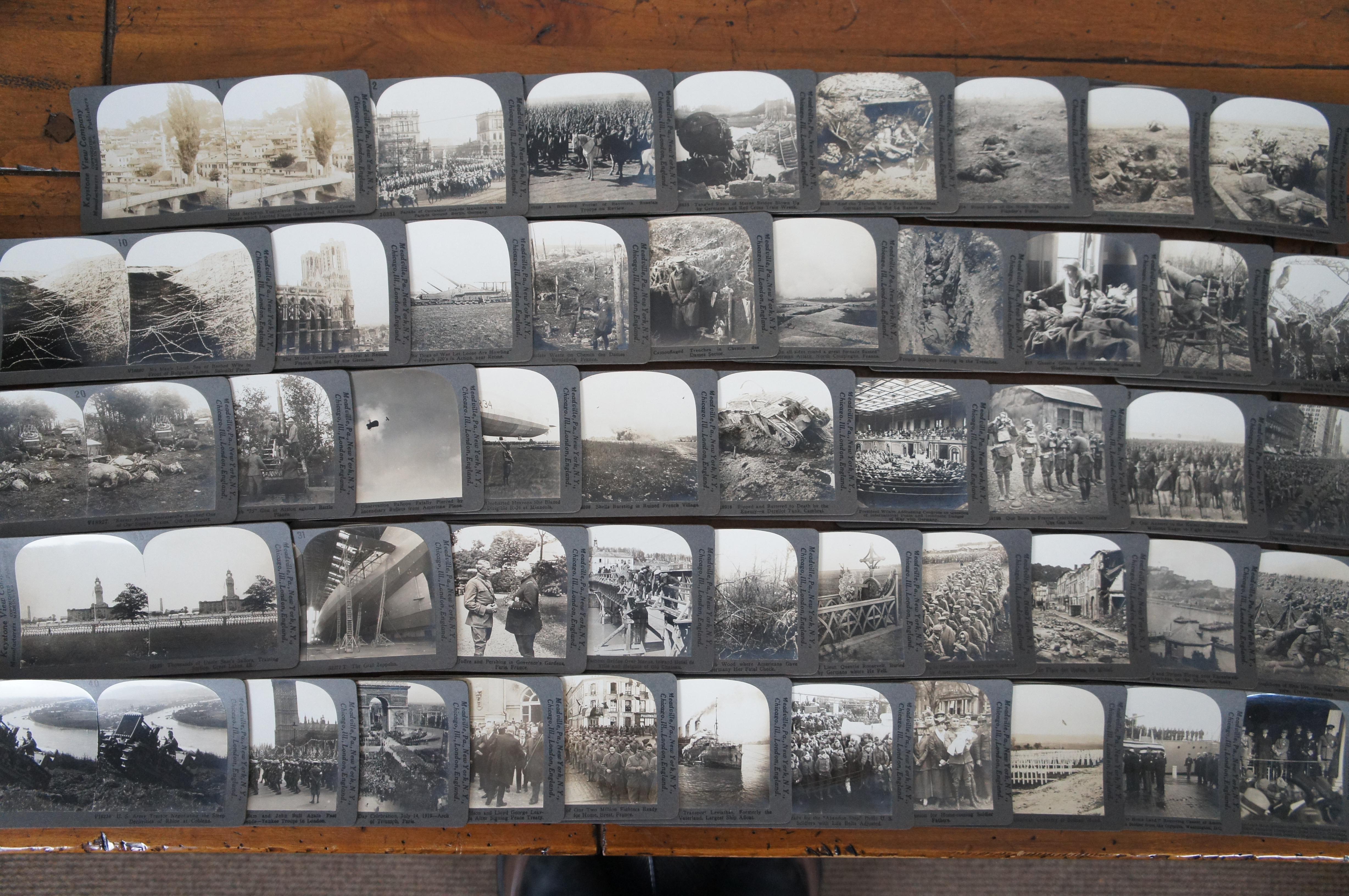 Cuir Stéréoscope antique Keystone View Library Book Slides Images World War en vente