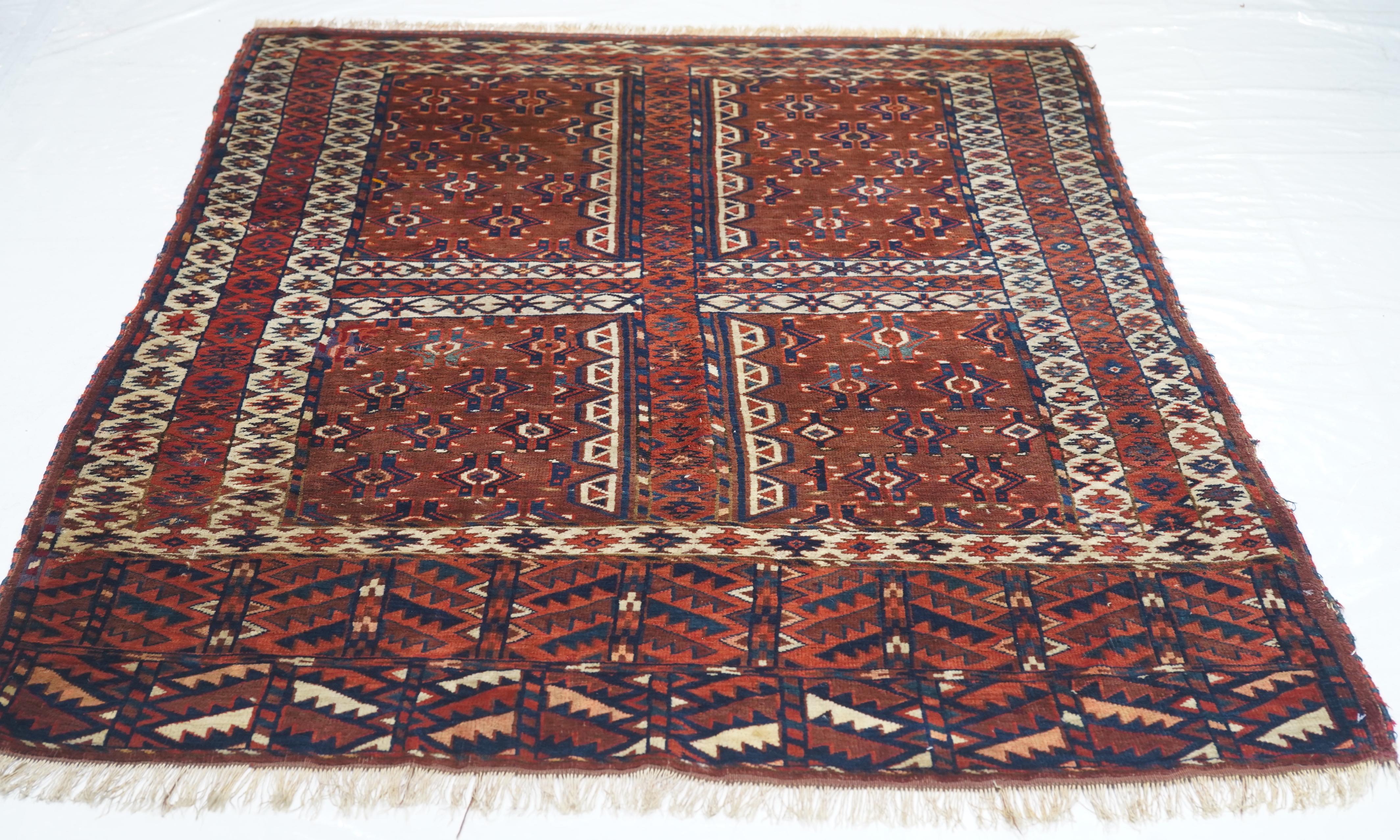 Turkish Antique Khachli Bokhara Rug 4'2'' x 5'2'' For Sale