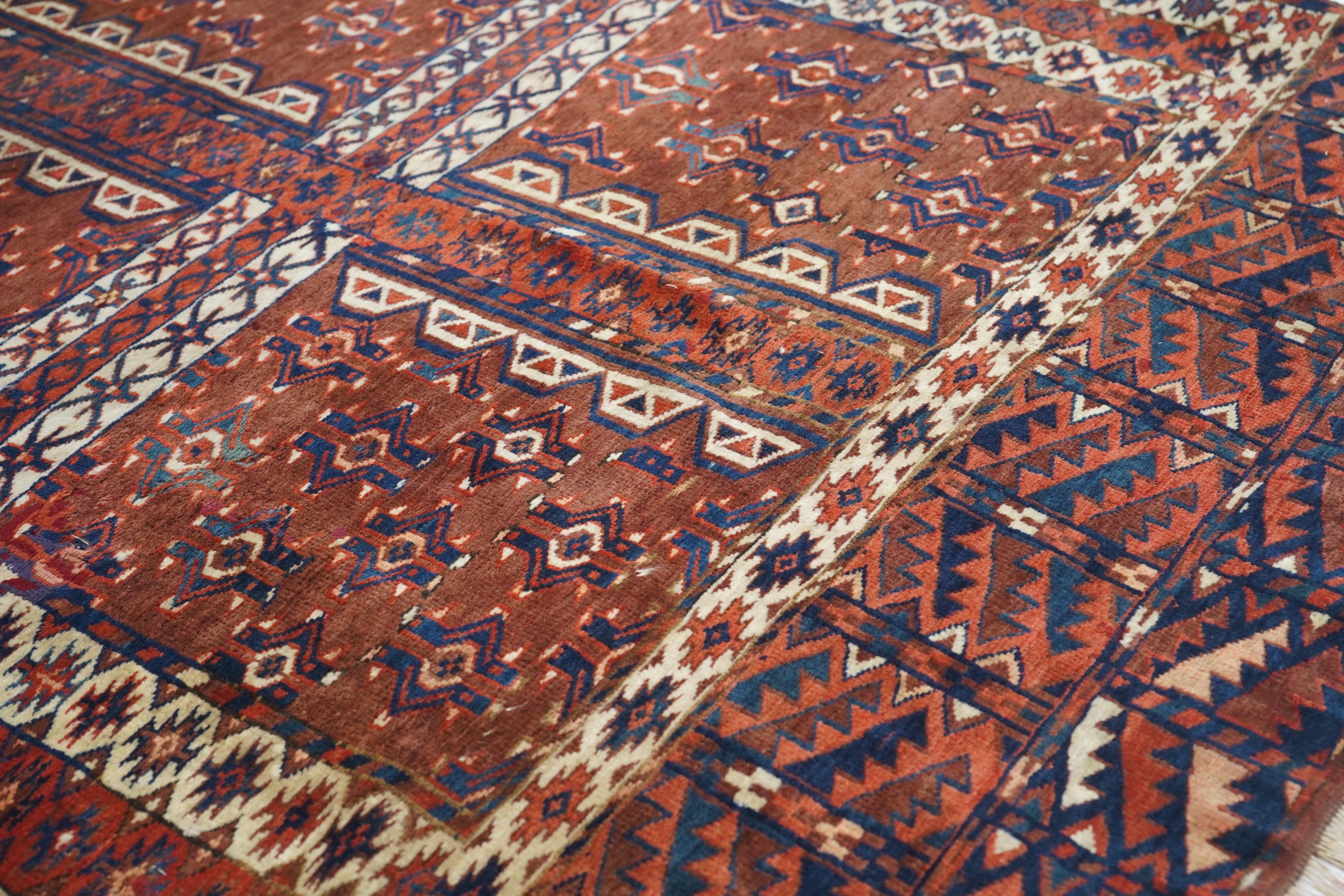 20th Century Antique Khachli Bokhara Rug 4'2'' x 5'2'' For Sale