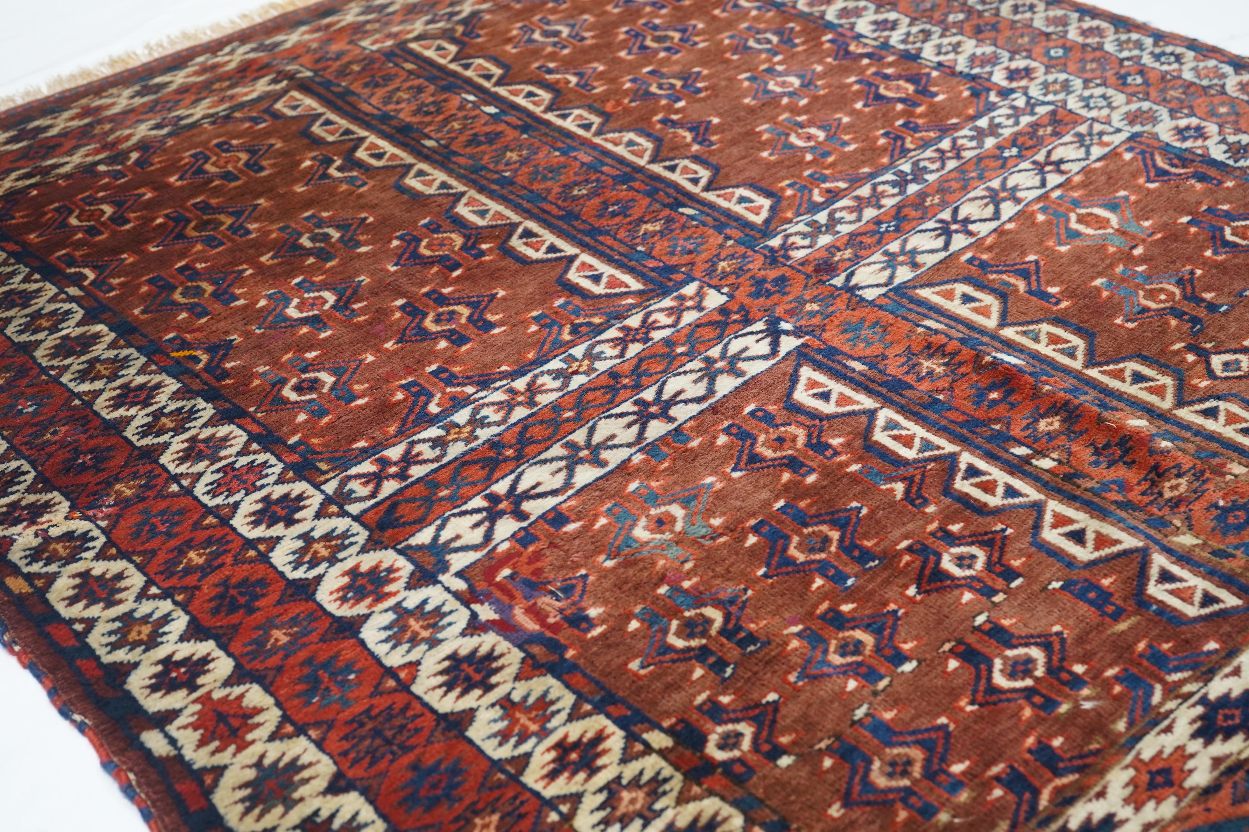 Wool Antique Khachli Bokhara Rug 4'2'' x 5'2'' For Sale