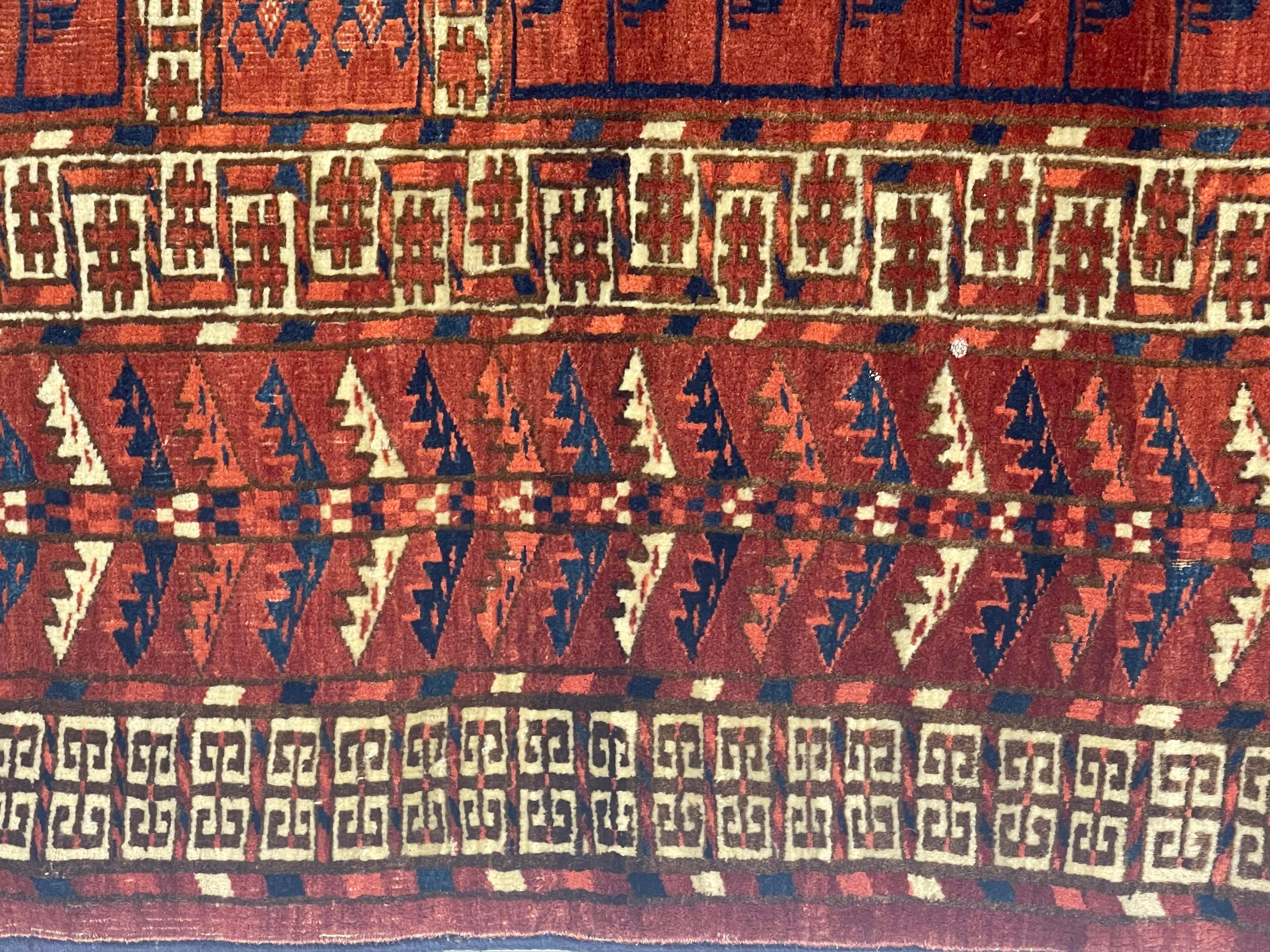 Turkish Antique Khachli Bokhara Rug 4'3