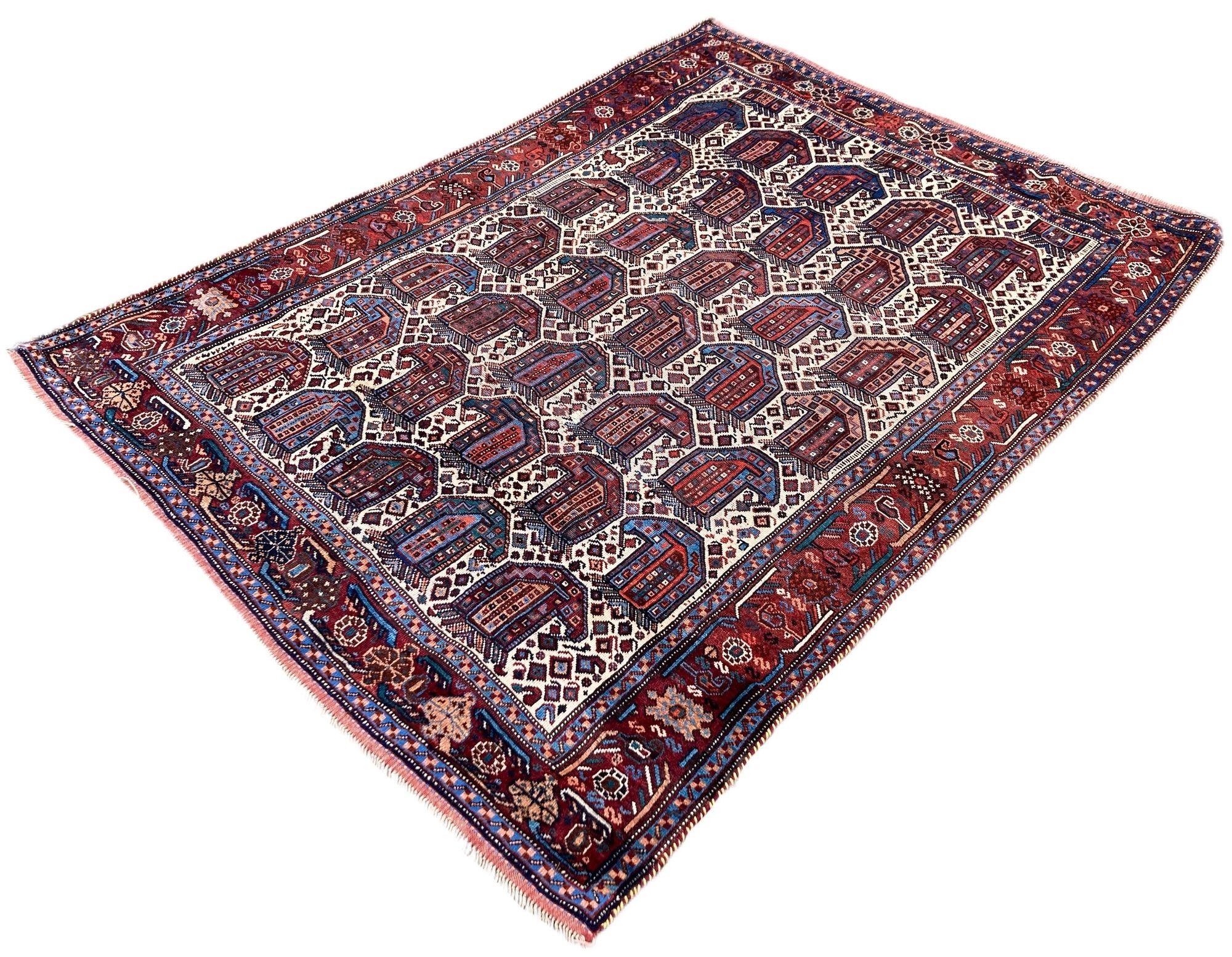 Antiker Khamseh-Teppich 1,90 m x 1,39 m im Zustand „Gut“ im Angebot in St. Albans, GB