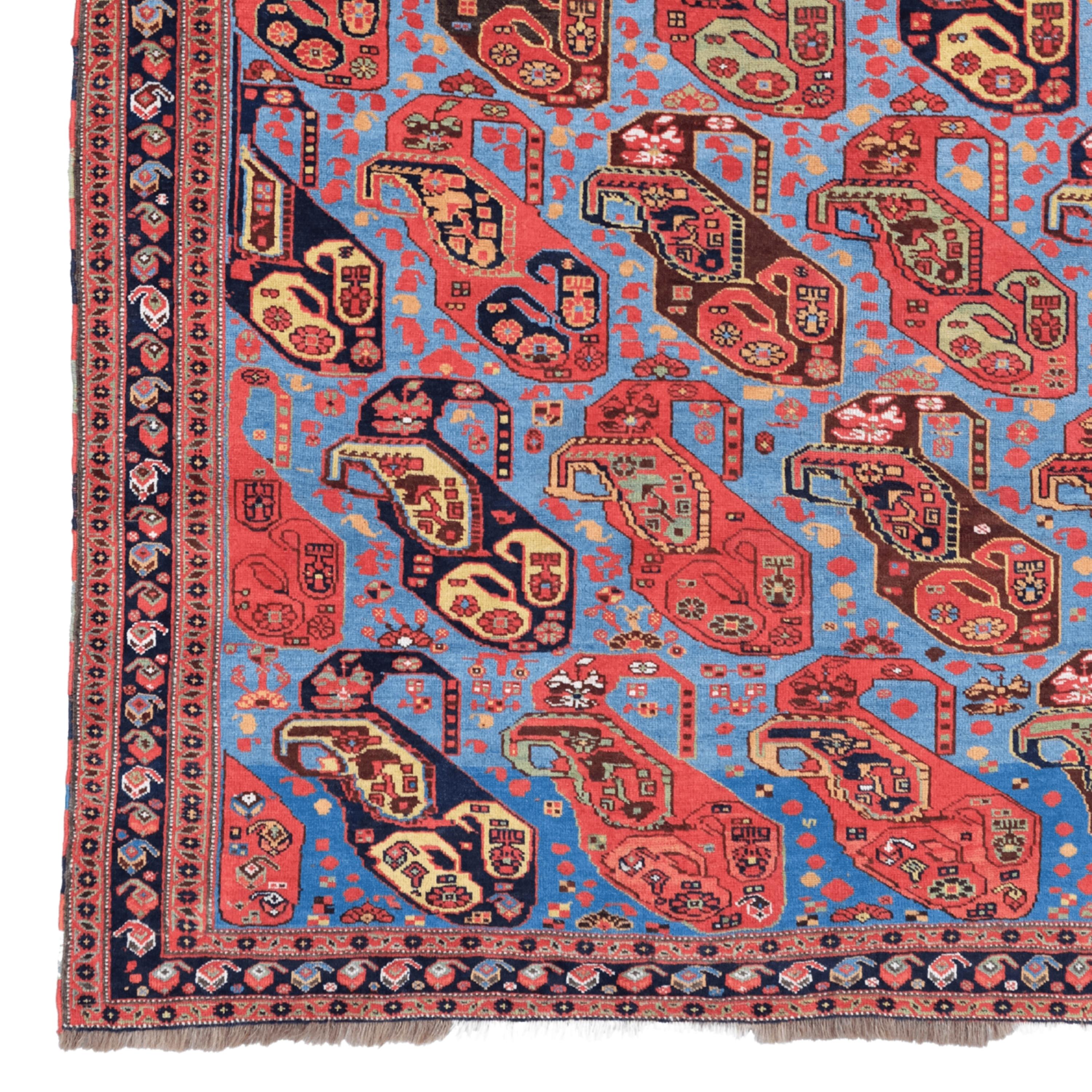 Antique Khamseh Rug
An antique Khamseh tribal rug the rare and intriguing, mother and child Boteh design. All good dyes.
Rugs with this design woven in this format are quite scarce, most are much bigger and of longer proportions. This example is in
