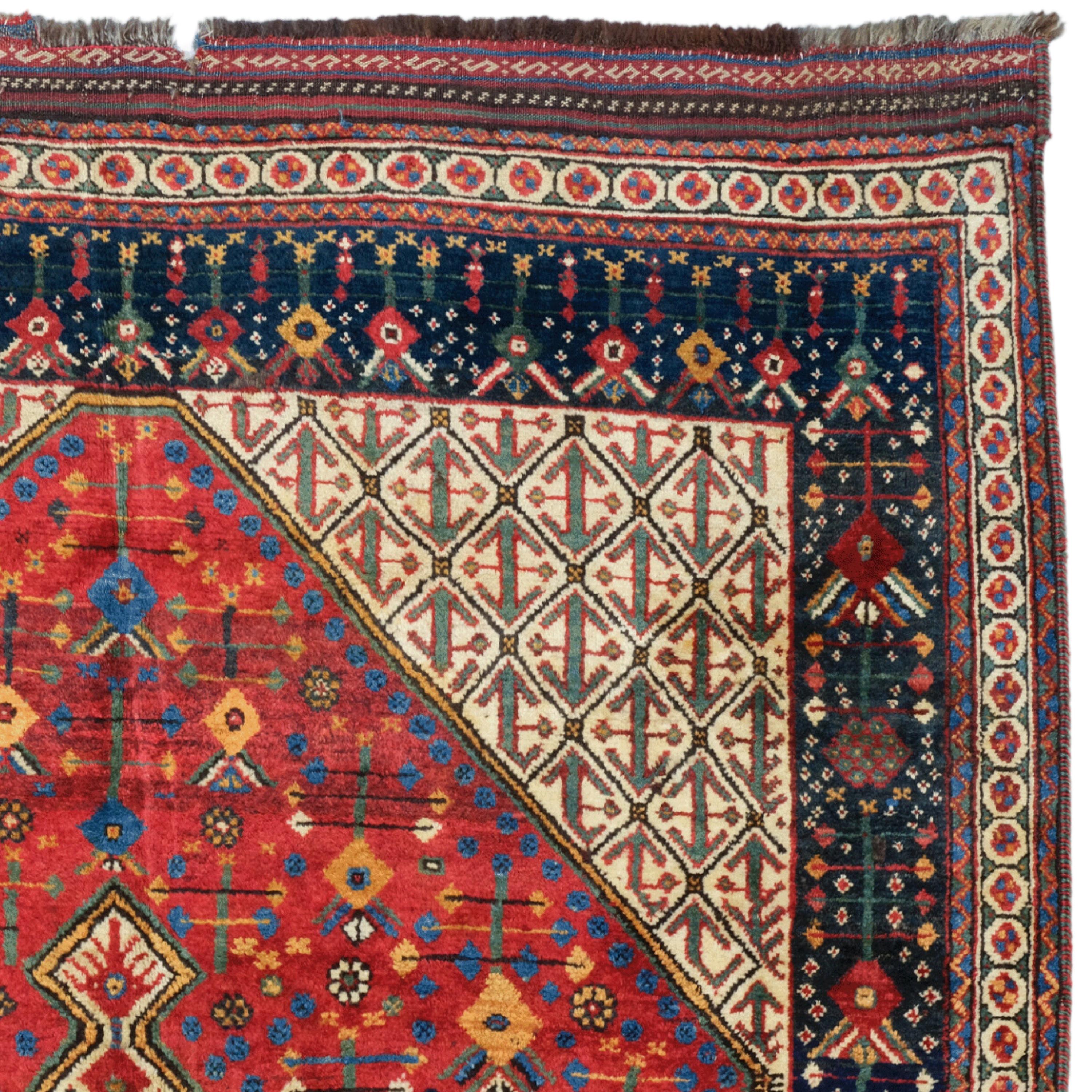 Antique Khamseh Rug - 19th Century Khamseh Rug, Antique Rug, Antique Wool Rug In Good Condition For Sale In Sultanahmet, 34