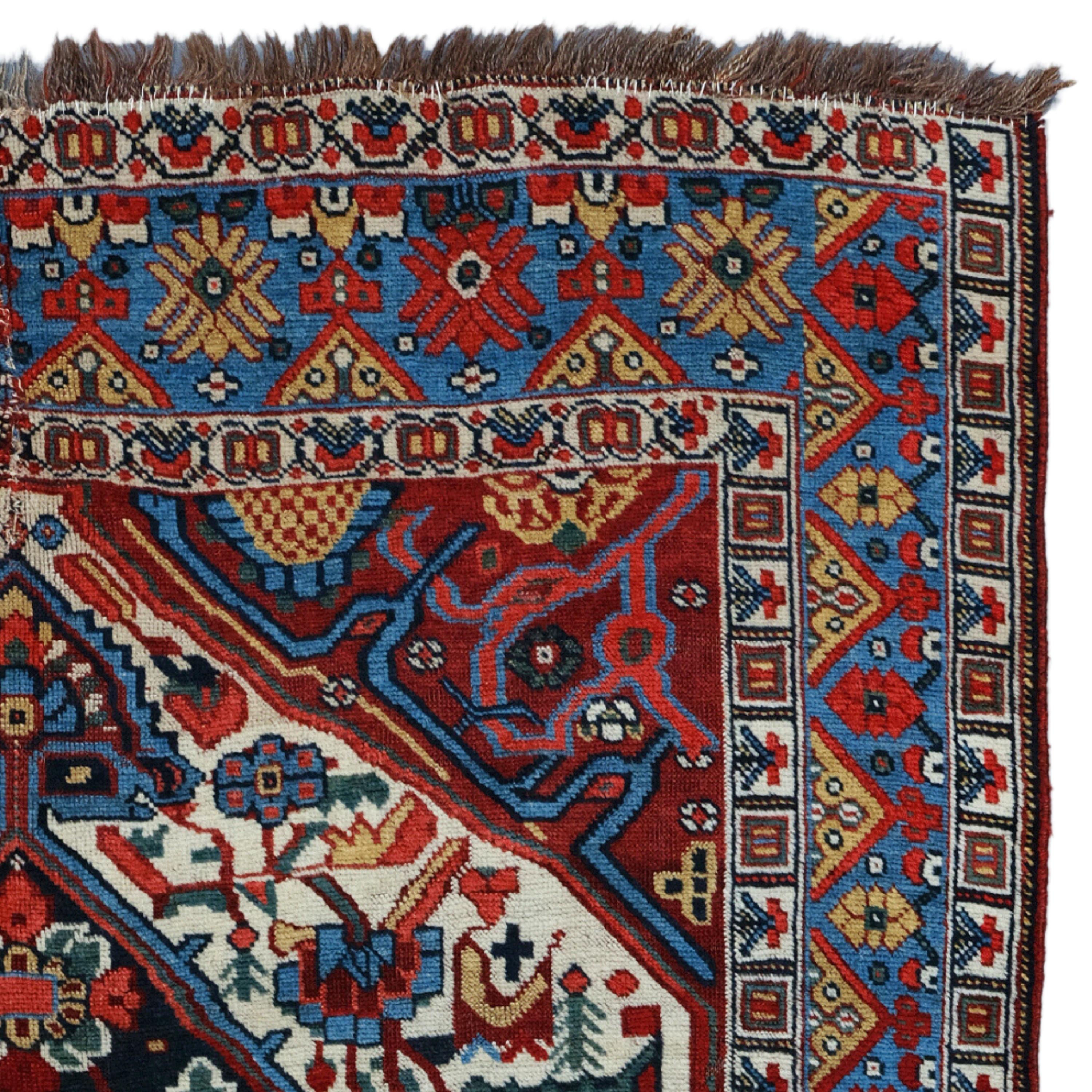 Antique Khamseh Rug - 19th Century Khamseh Rug, Handwoven Rug, Antique Rug In Good Condition For Sale In Sultanahmet, 34