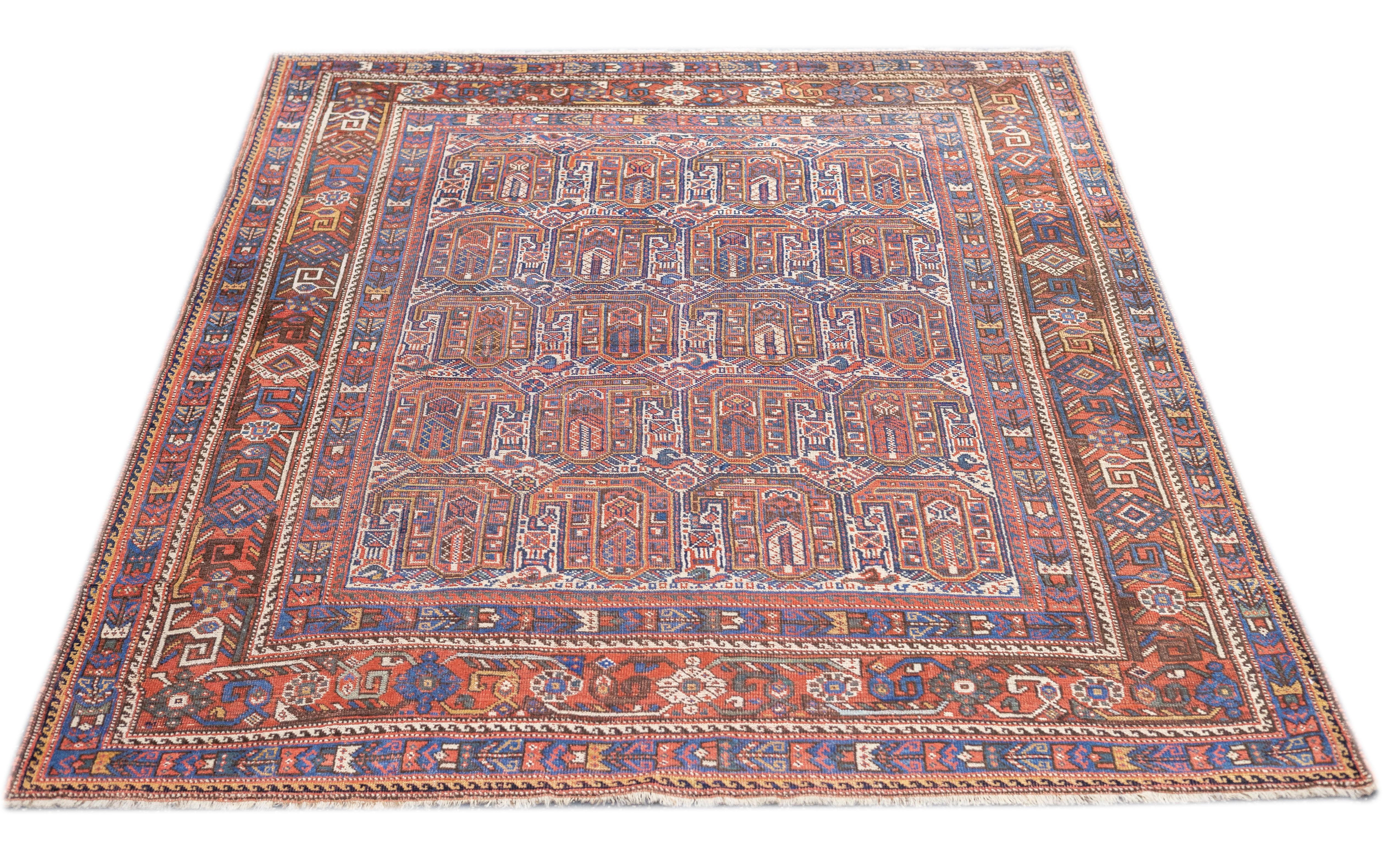 19th Century Antique Khamseh Rug 4'10'' x 5'11'' For Sale