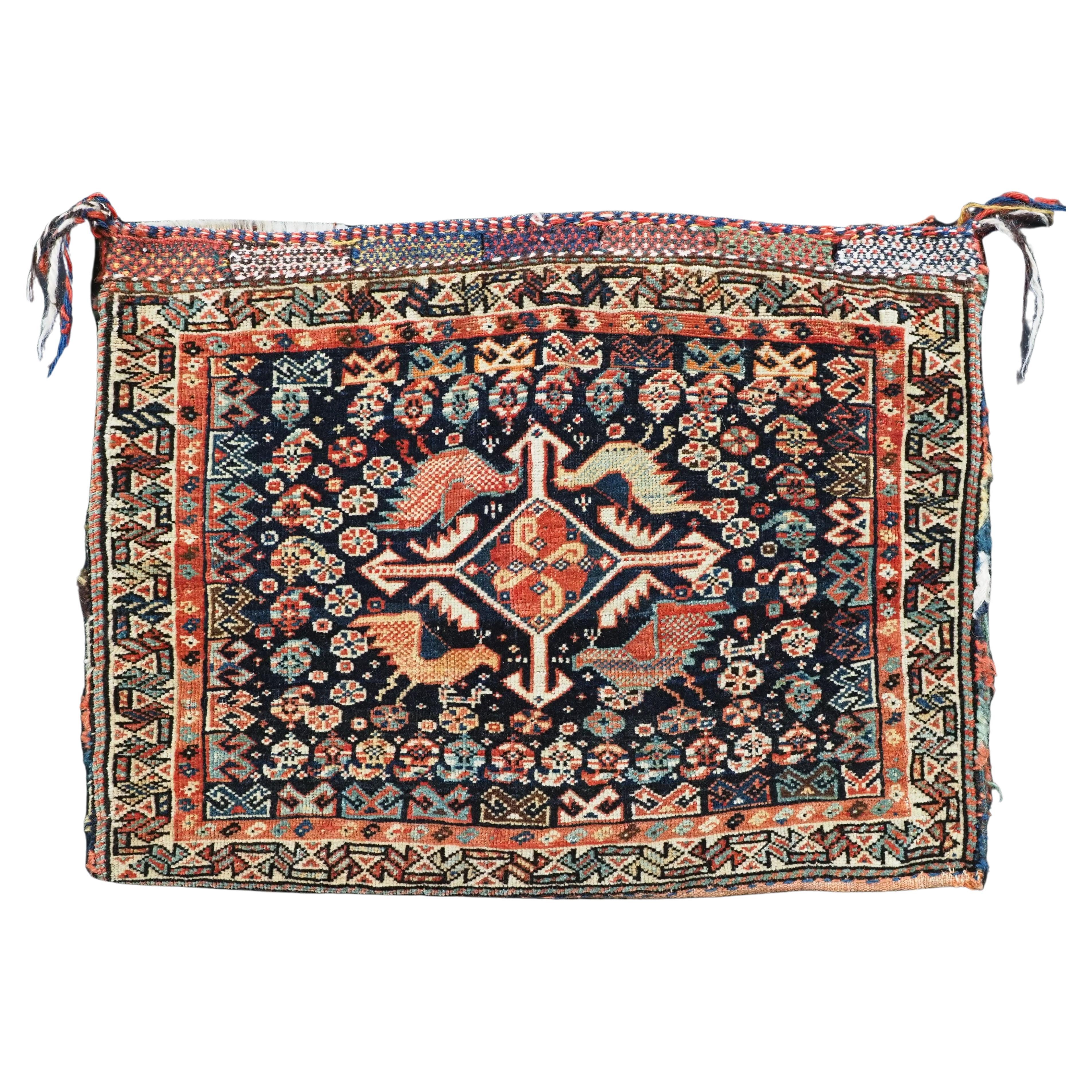 Antique Khamseh saddle bag with 'bird' design.  Circa 1880. For Sale