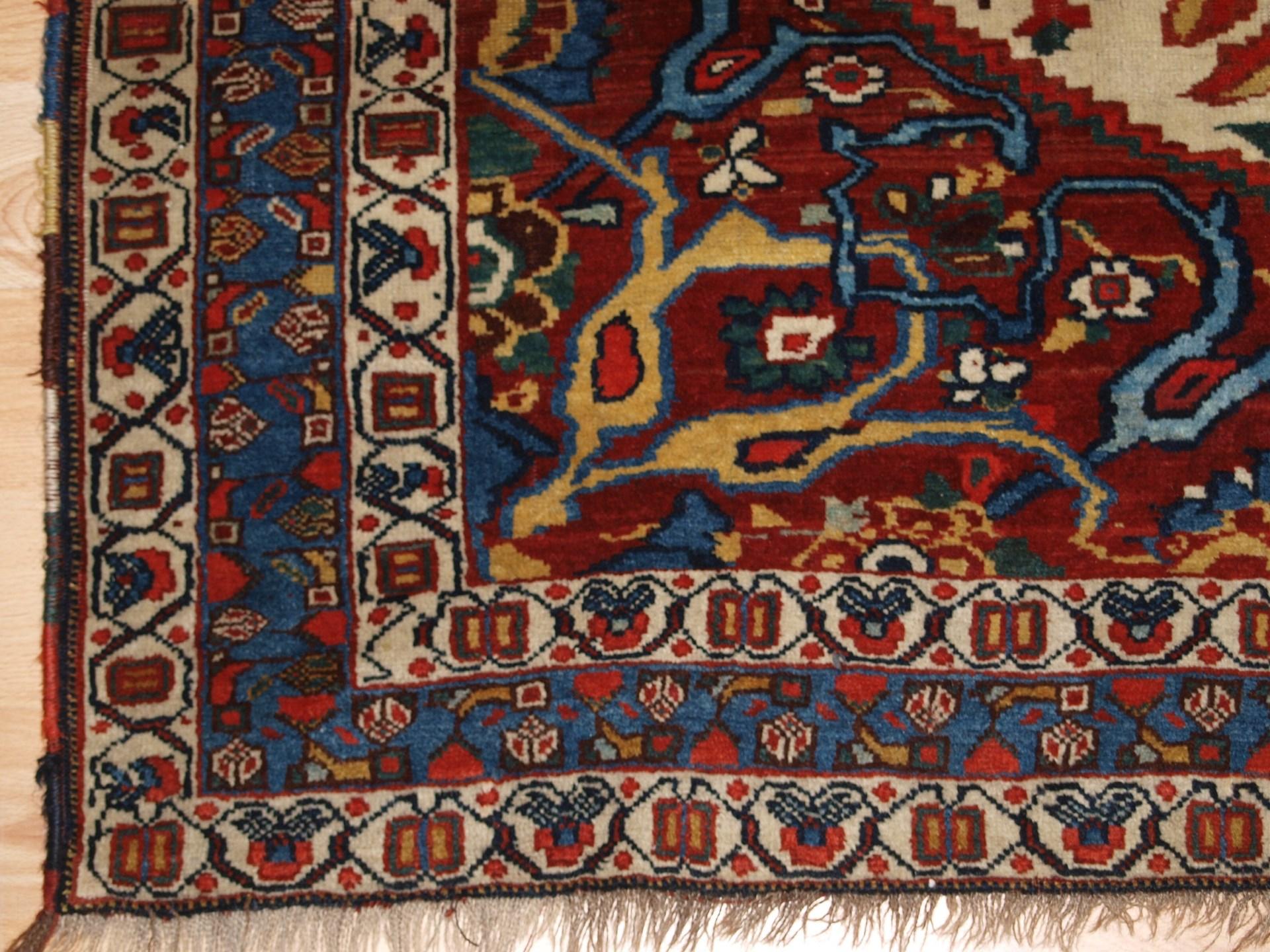 Late 19th Century Antique Khamseh tribal rug of beautiful design and colour.  Circa 1870. For Sale