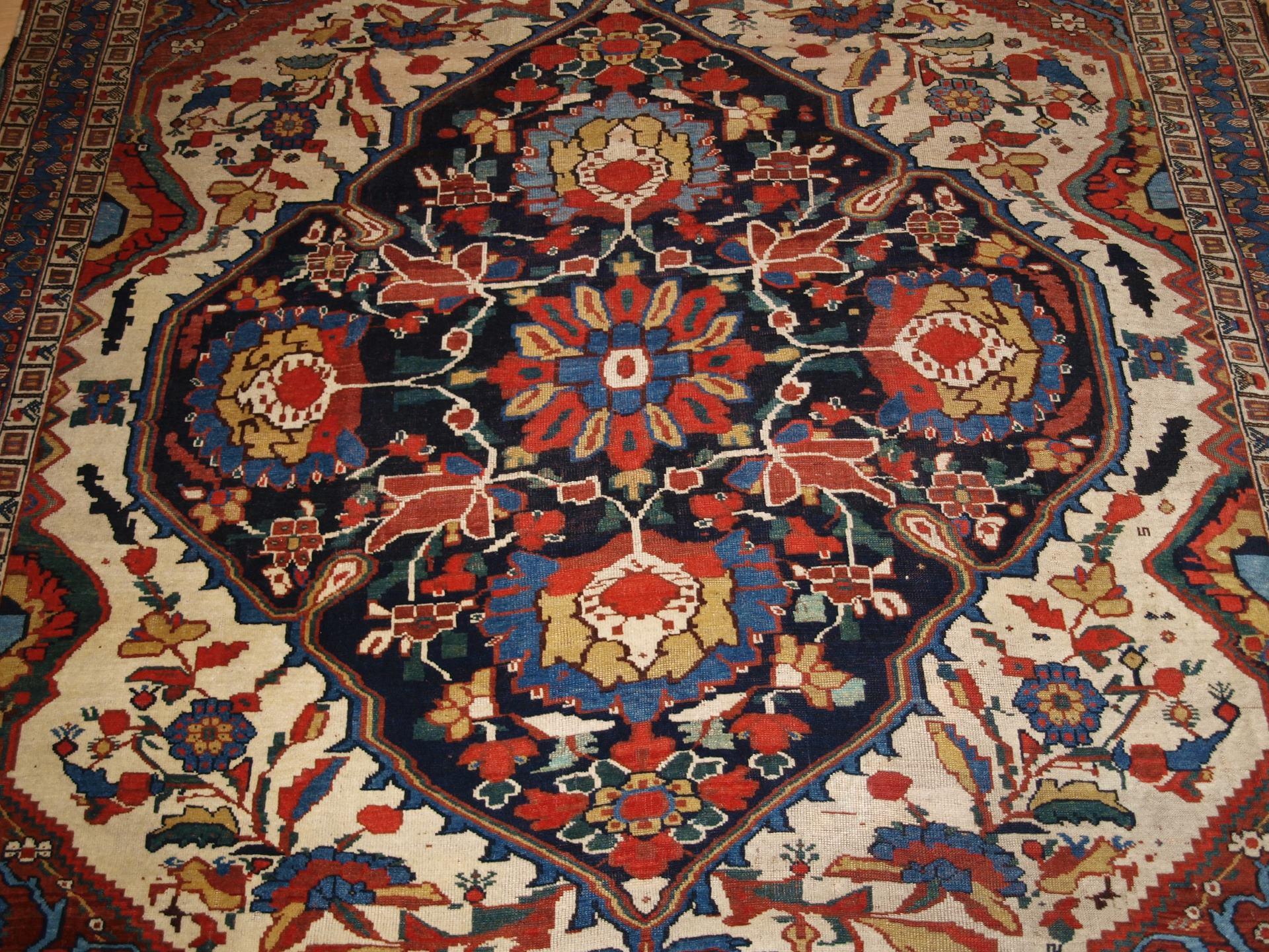 Antique Khamseh tribal rug of beautiful design and colour.  Circa 1870. For Sale 1