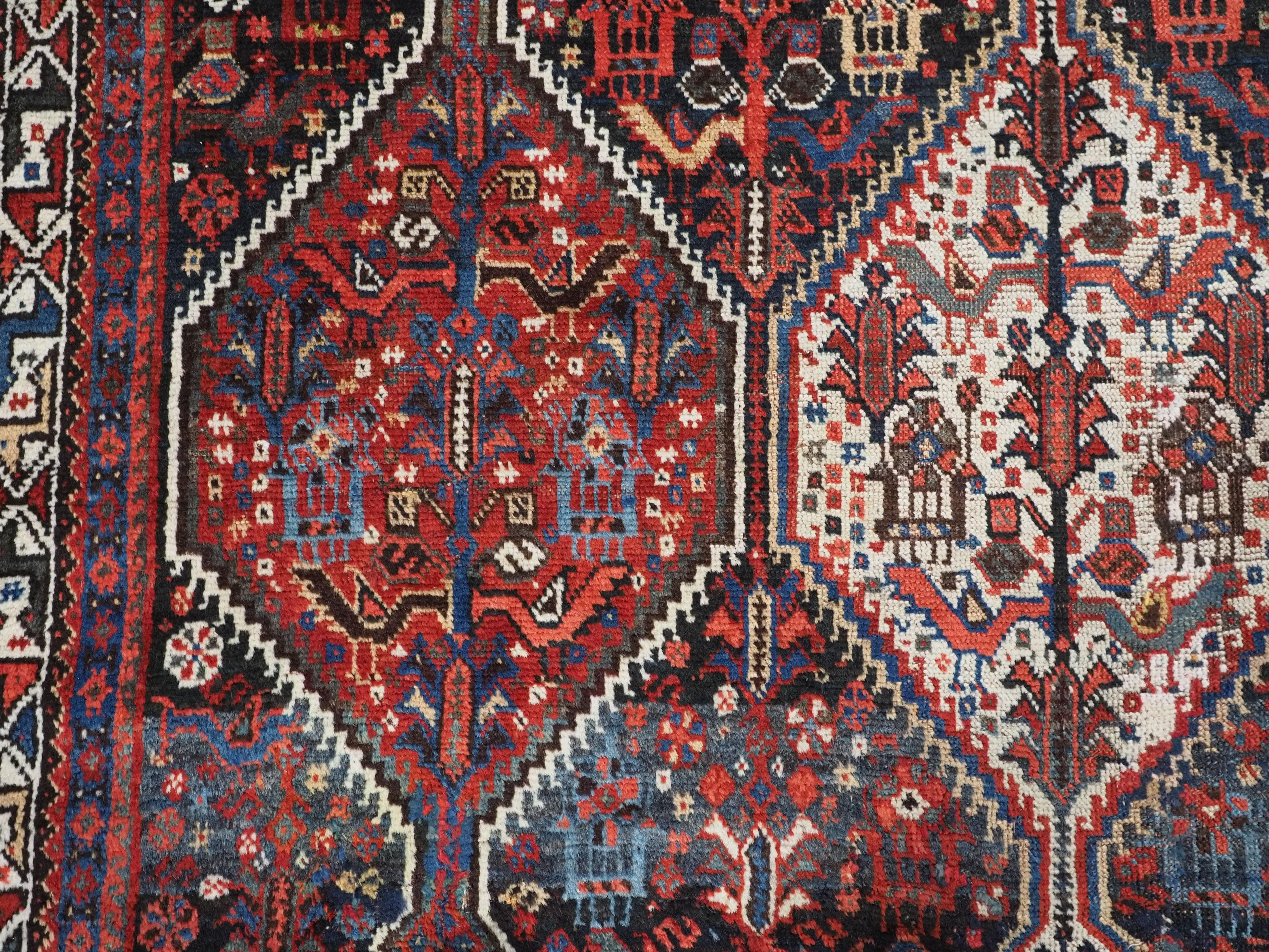 Antique  Khamseh tribal rug of bird medallion design.  Circa 1900. For Sale 4