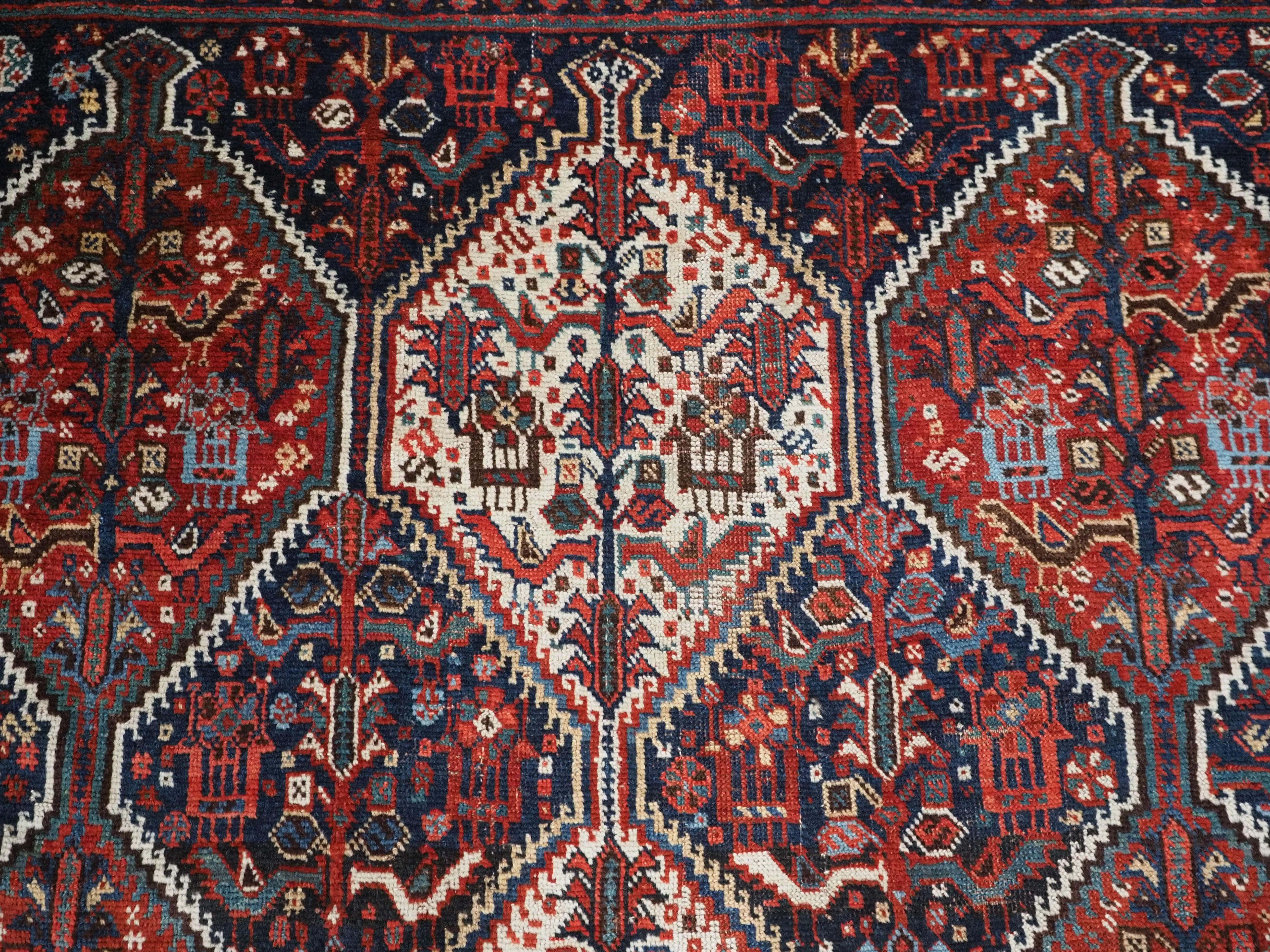 Antique  Khamseh tribal rug of bird medallion design.  Circa 1900. 2