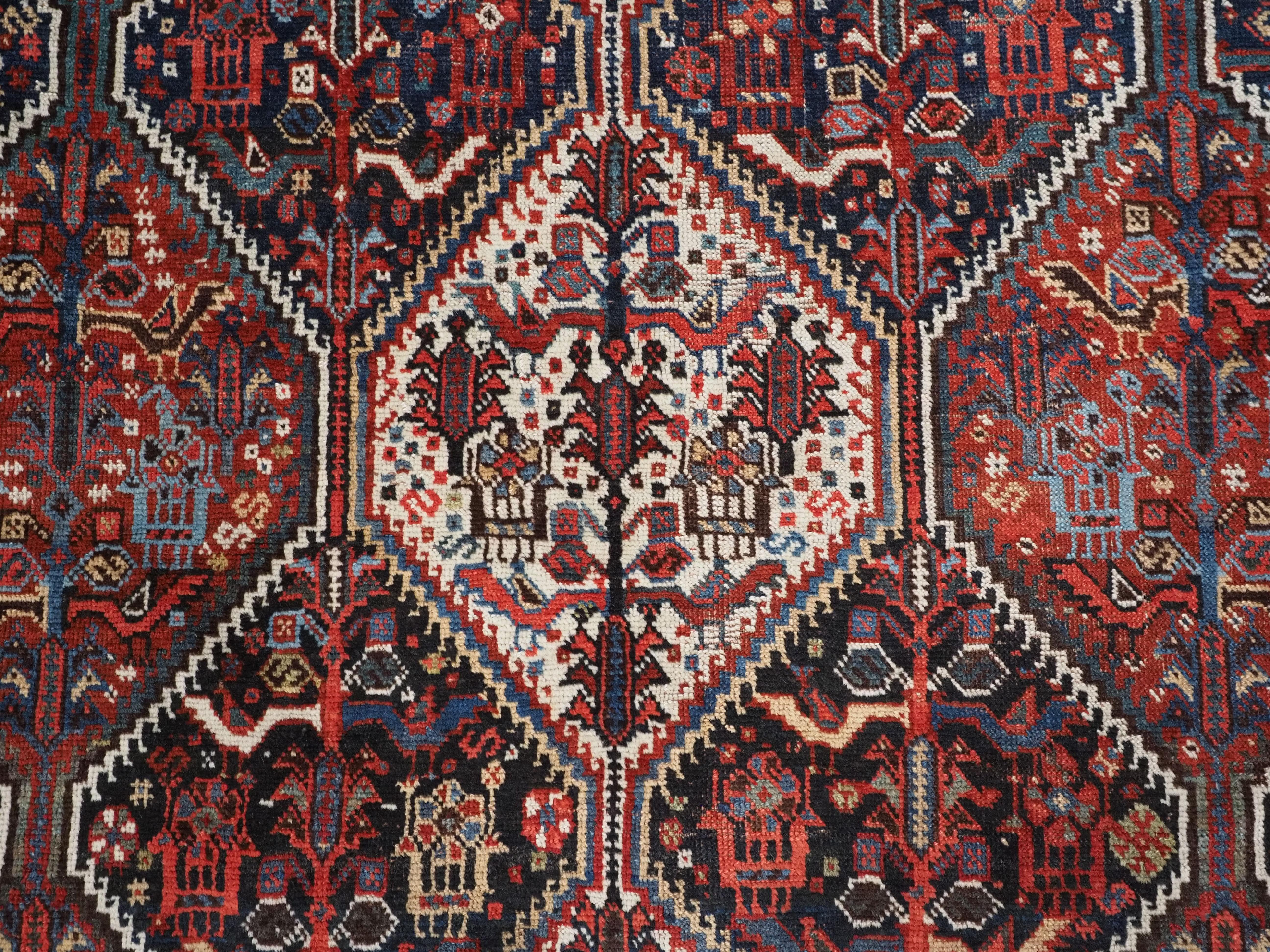 Antique  Khamseh tribal rug of bird medallion design.  Circa 1900. For Sale 3