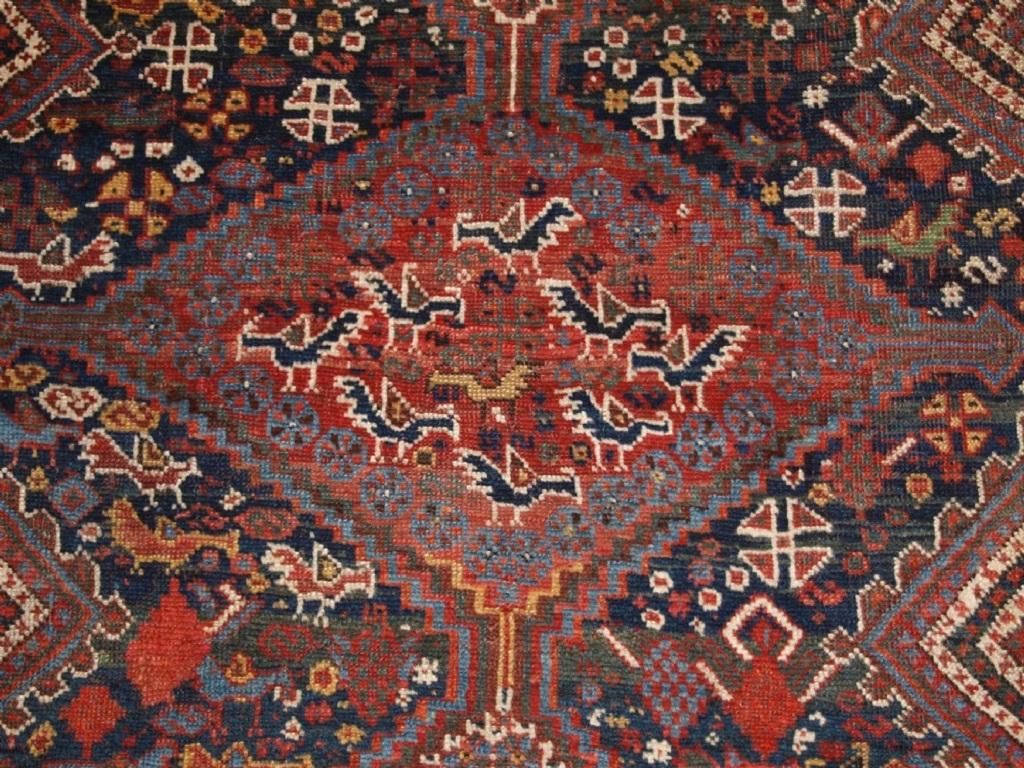 Persian Antique Khamseh Tribal Rug, Pecking Chickens, Circa 1890 For Sale
