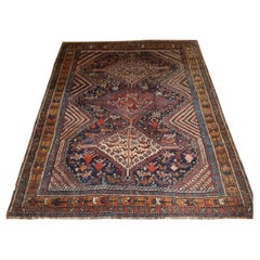 Antique Khamseh Tribal Rug, Pecking Chickens, Circa 1890