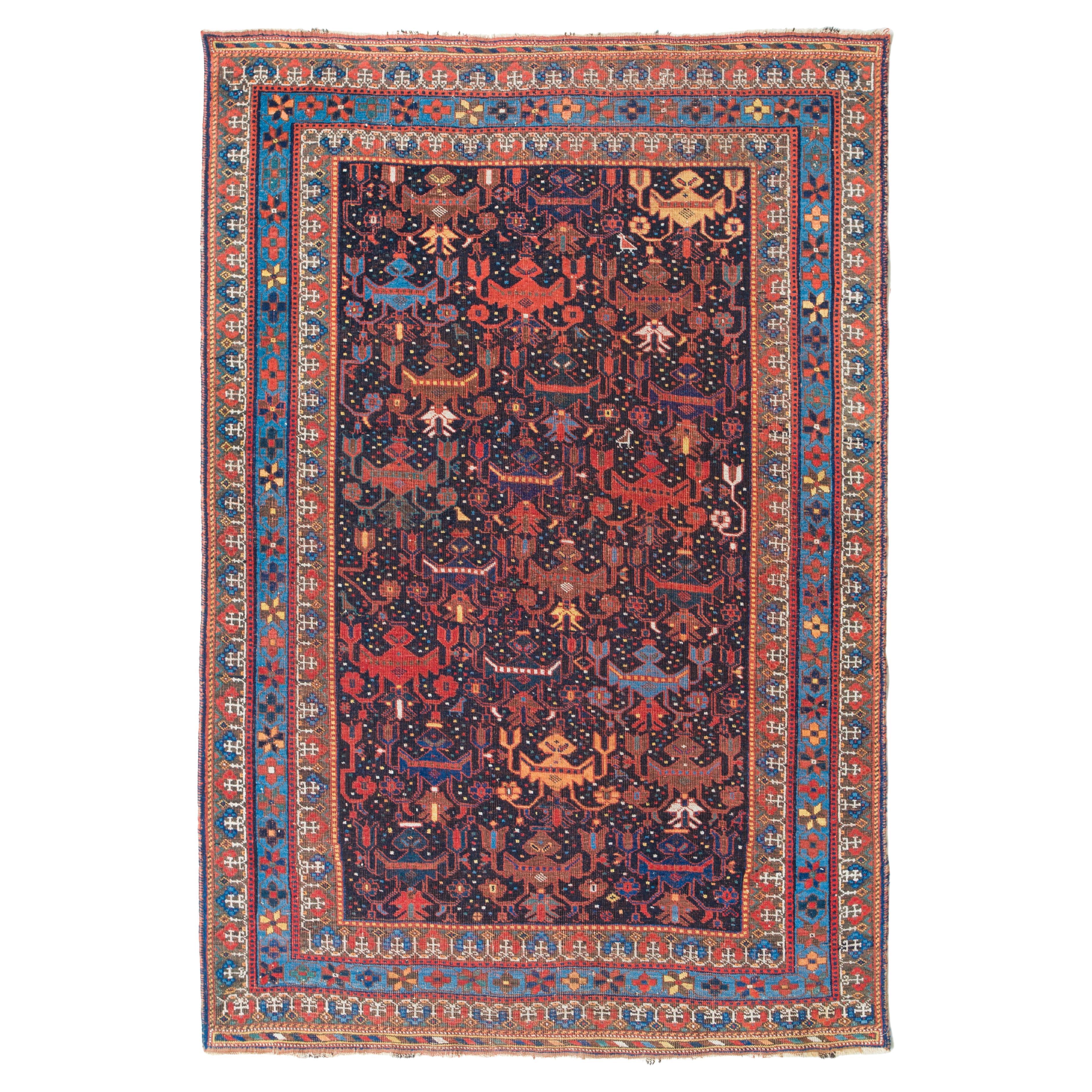 Tapis ancien en laine Khamseh avec oiseaux et motifs géométriques Tapis tribal naturel en vente