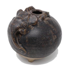Antique Khmer Elephant Form Ceramic Lime Pot, 12th century