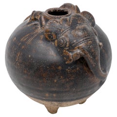 Antique Khmer Elephant Form Ceramic Lime Pot, 12th century