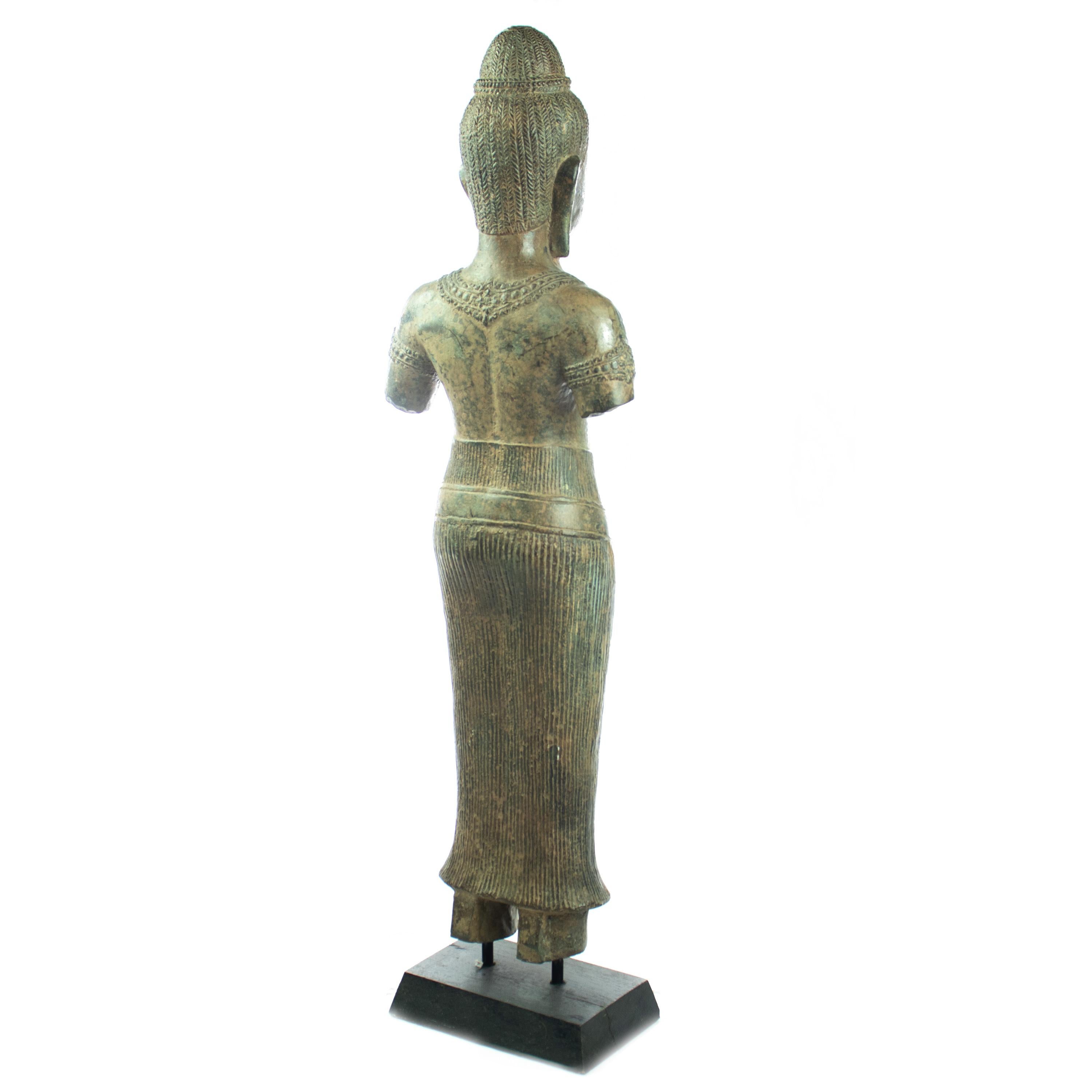 Antique Khmer Style Bronze Stand Figure Carved Vishnu Asian Art Lakshmi Statue For Sale 1