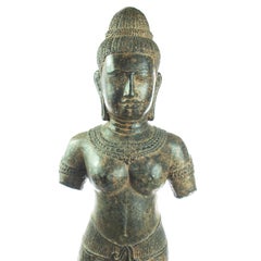 Antique Khmer Style Bronze Stand Figure Carved Vishnu Asian Art Lakshmi Statue