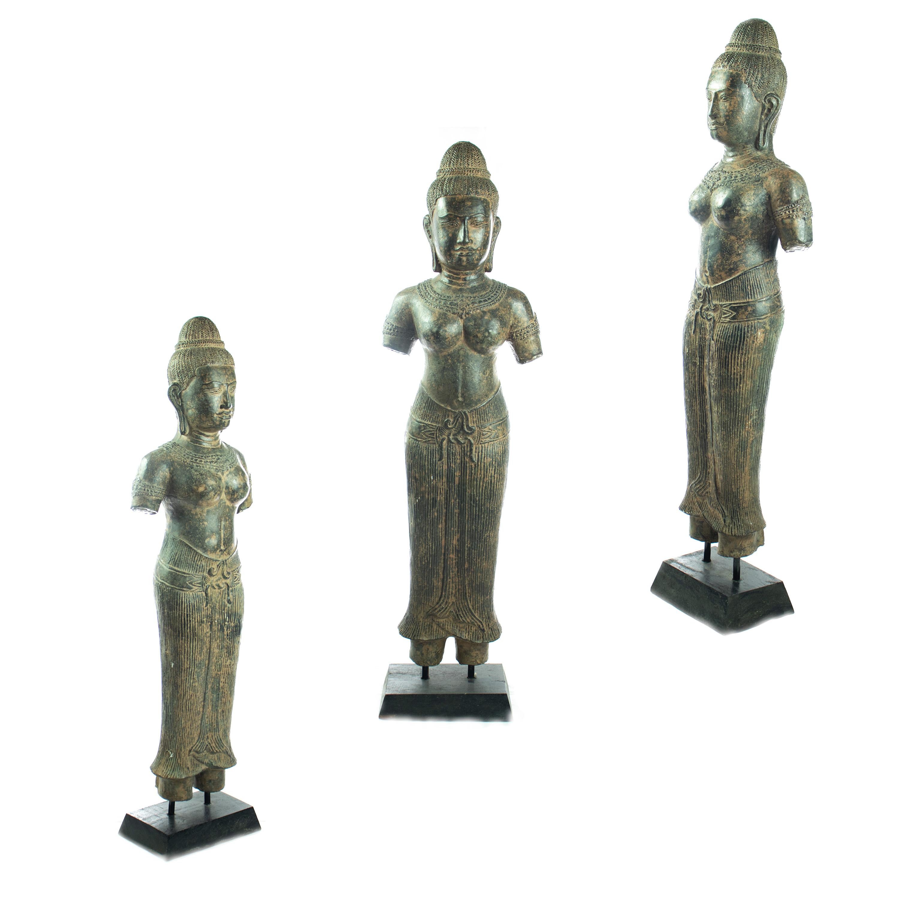 Antique Khmer Style Bronze Stand Figure Carved Vishnu Asian Art Lakshmi Statue For Sale