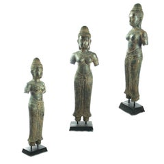 Antique Khmer Style Bronze Stand Figure Carved Vishnu Asian Art Lakshmi Statue