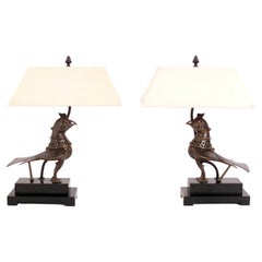 Antique Khorasan Brass Bird Lamps Tony Duquette Era Mid Century Modern