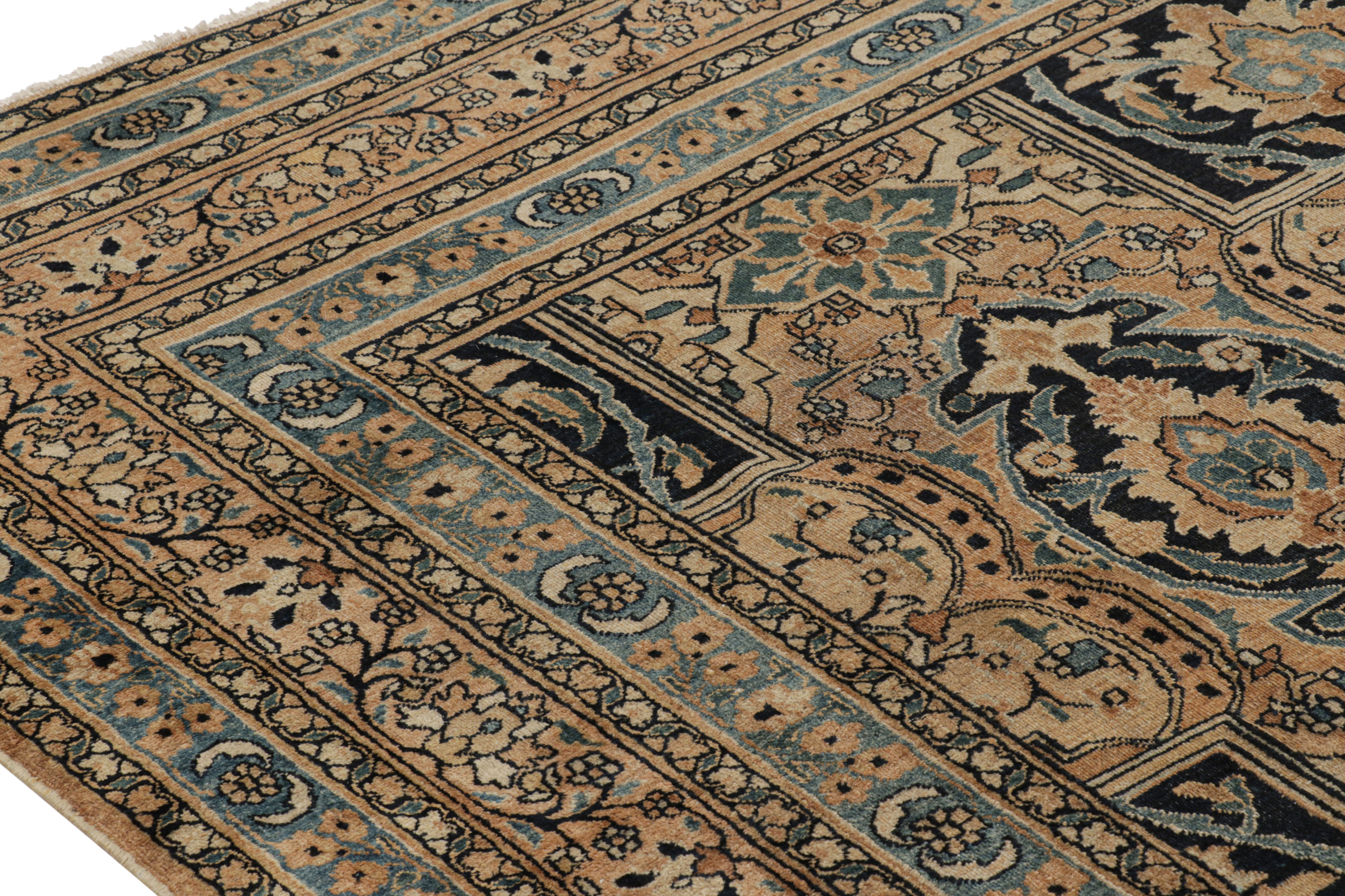 Hand-Knotted Antique Khorassan Persian Rug, Camel and Dark Blue Floral Patterns - Rug & Kilim For Sale