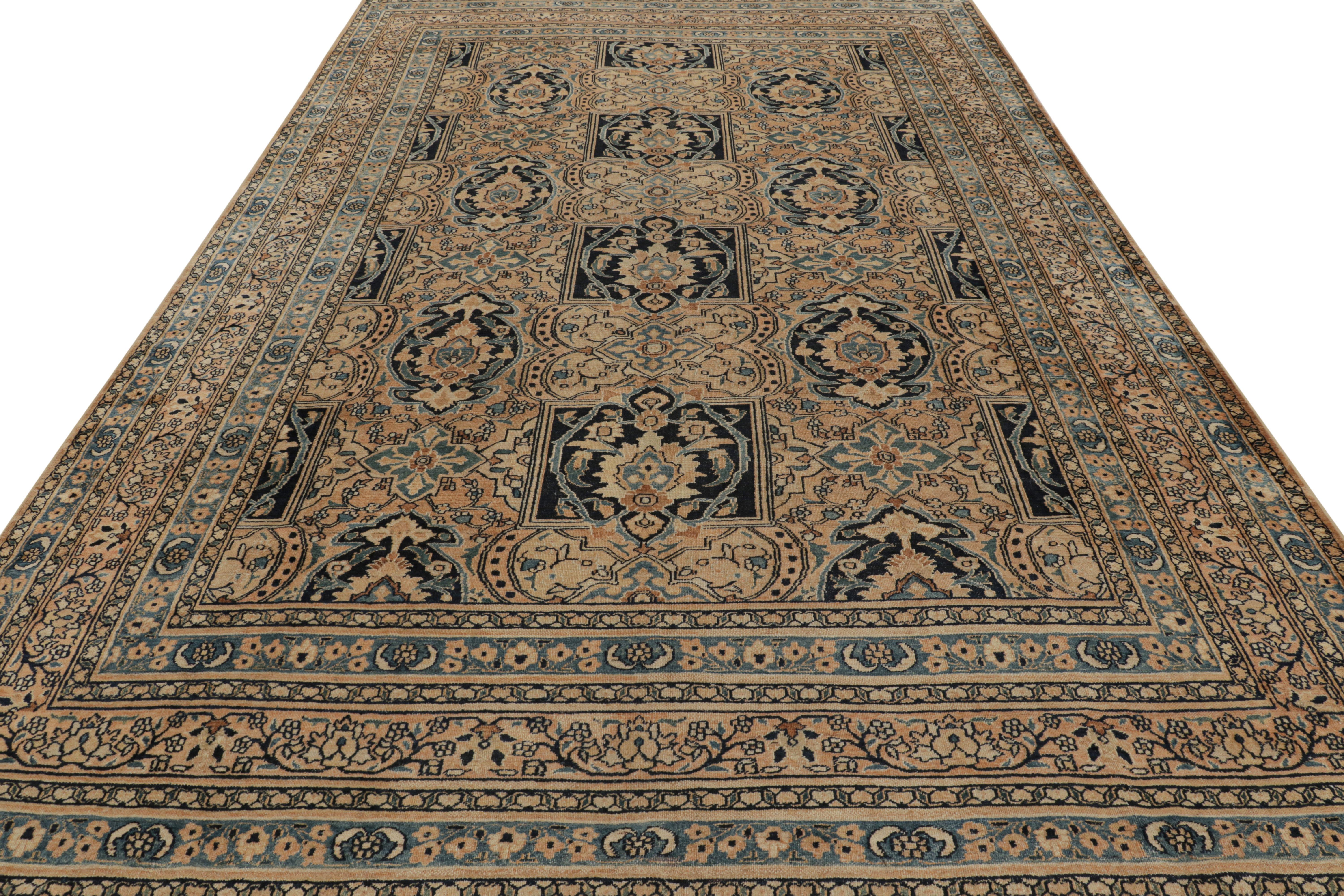 Antique Khorassan Persian Rug, Camel and Dark Blue Floral Patterns - Rug & Kilim In Good Condition For Sale In Long Island City, NY