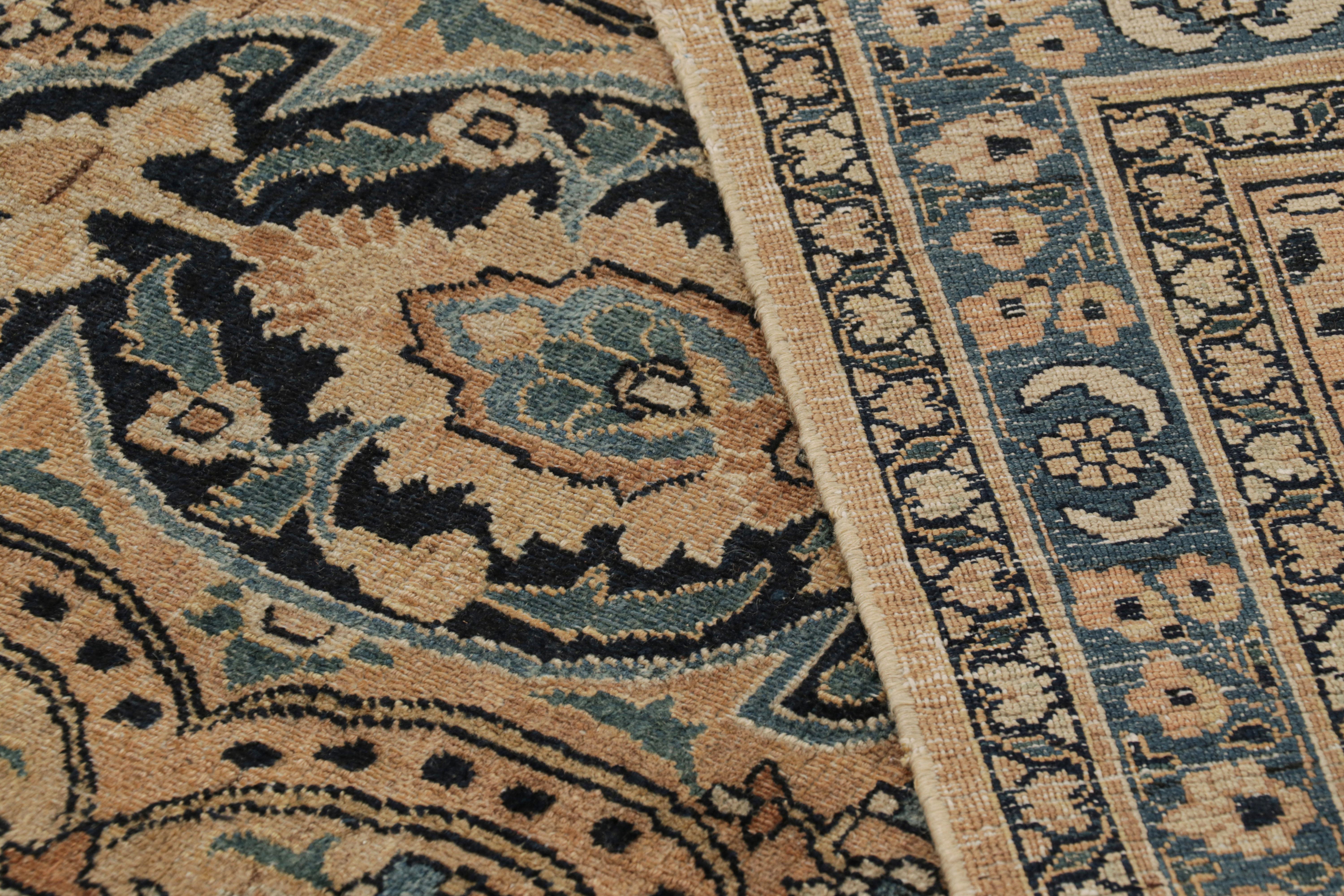 Antique Khorassan Persian Rug, Camel and Dark Blue Floral Patterns - Rug & Kilim For Sale 2